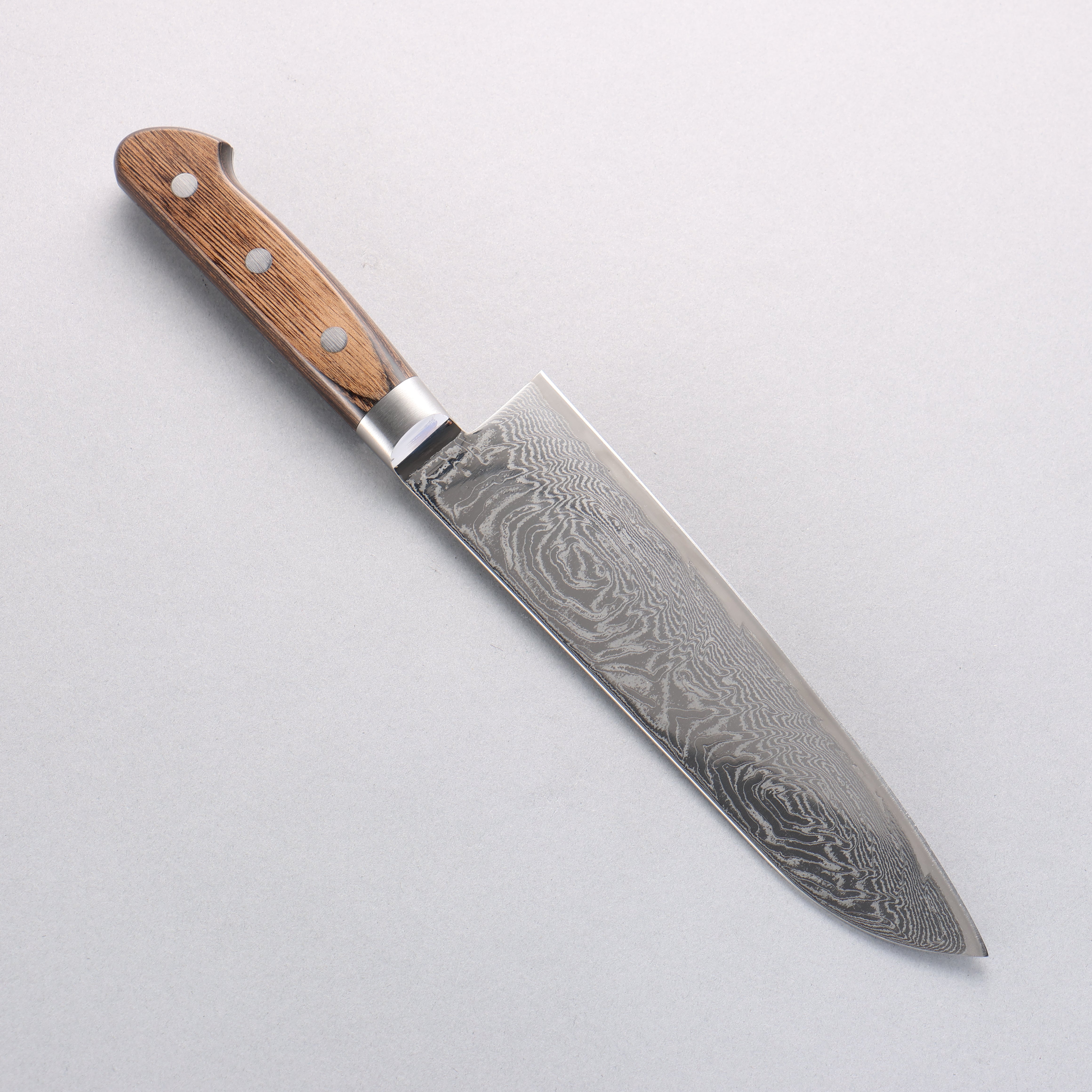 Premium Seisuke Nami AUS10 Damascus Santoku Knife 180mm - Mirror Finish, Brown Pakkawood Handle - Perfect for Sushi, Vegetables & Meat Preparation
