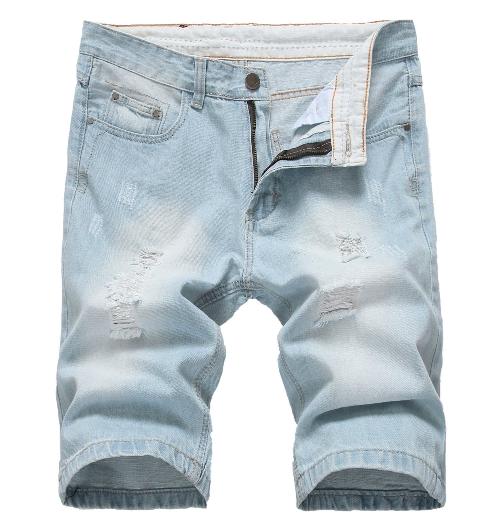 GARMOY Men's Ripped Distressed Denim Shorts - Slim Fit Stretch Cotton Comfortable Casual Jeans Shorts for Summer, Streetwear & Outdoor Activities