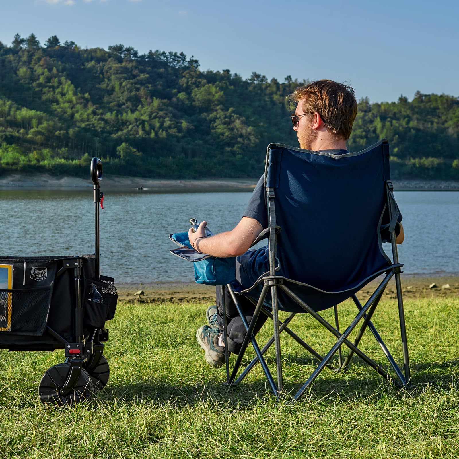 Heavy Duty Oversized Folding Camping Chair for Adults - 550 LBS Weight Capacity with Cup Holder & Side Pocket - Durable Portable Outdoor Chair for Camping, Beach, Picnic, Lawn, Backyard, Tailgating & Outdoor Events (Blue)