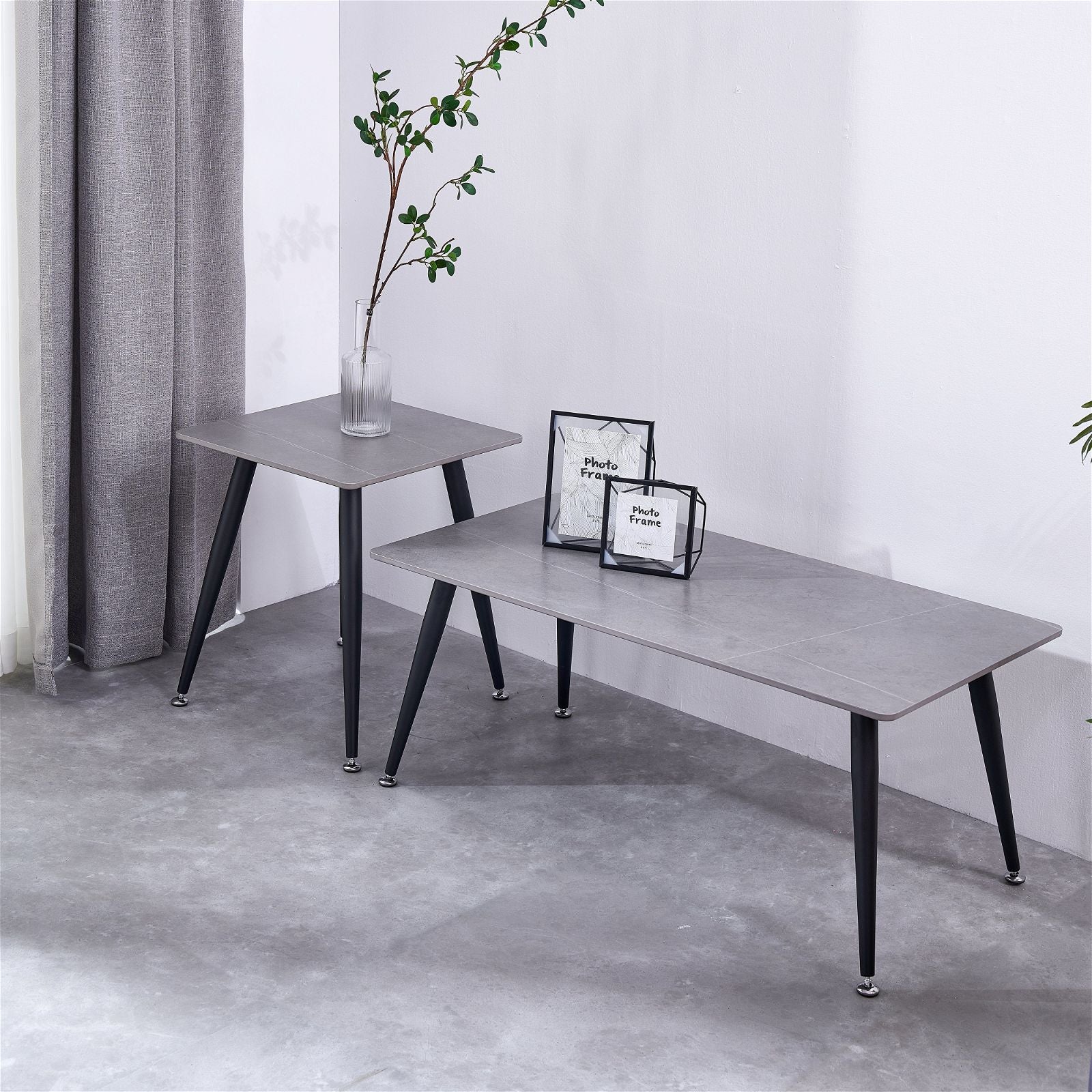 Criterion™ Grey Sintered Stone End Table with Sturdy Metal Legs - Modern Side Table for Living Room, Bedroom & Office Decor