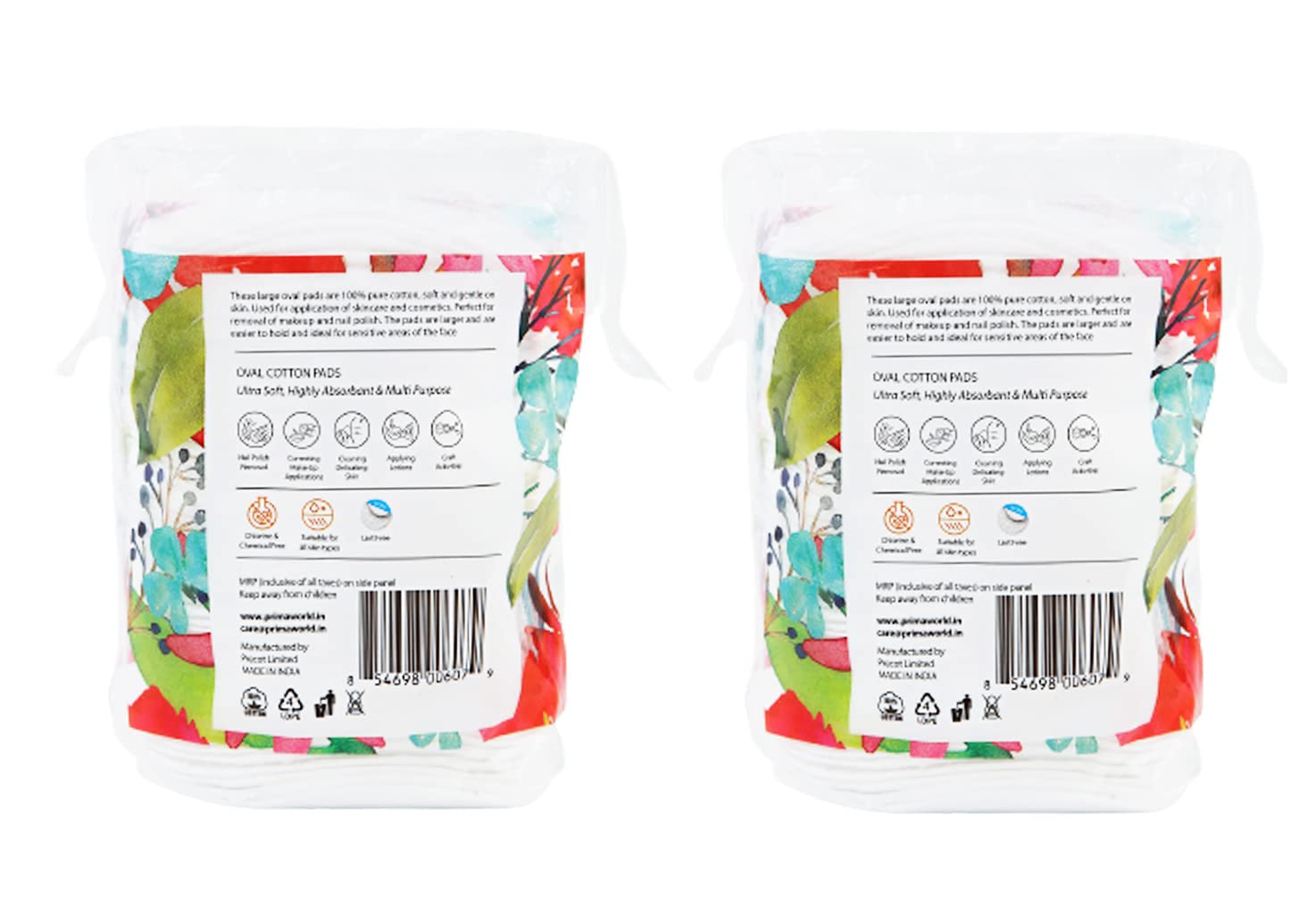 Prima Donna Large Oval Cotton Pads - 100% Natural Organic Cotton, Soft & Skin-Friendly for Makeup Removal, Facial Cleansing & Toner Application (Pack of 2) - Perfect for Daily Beauty Routine & Travel Skincare Essentials