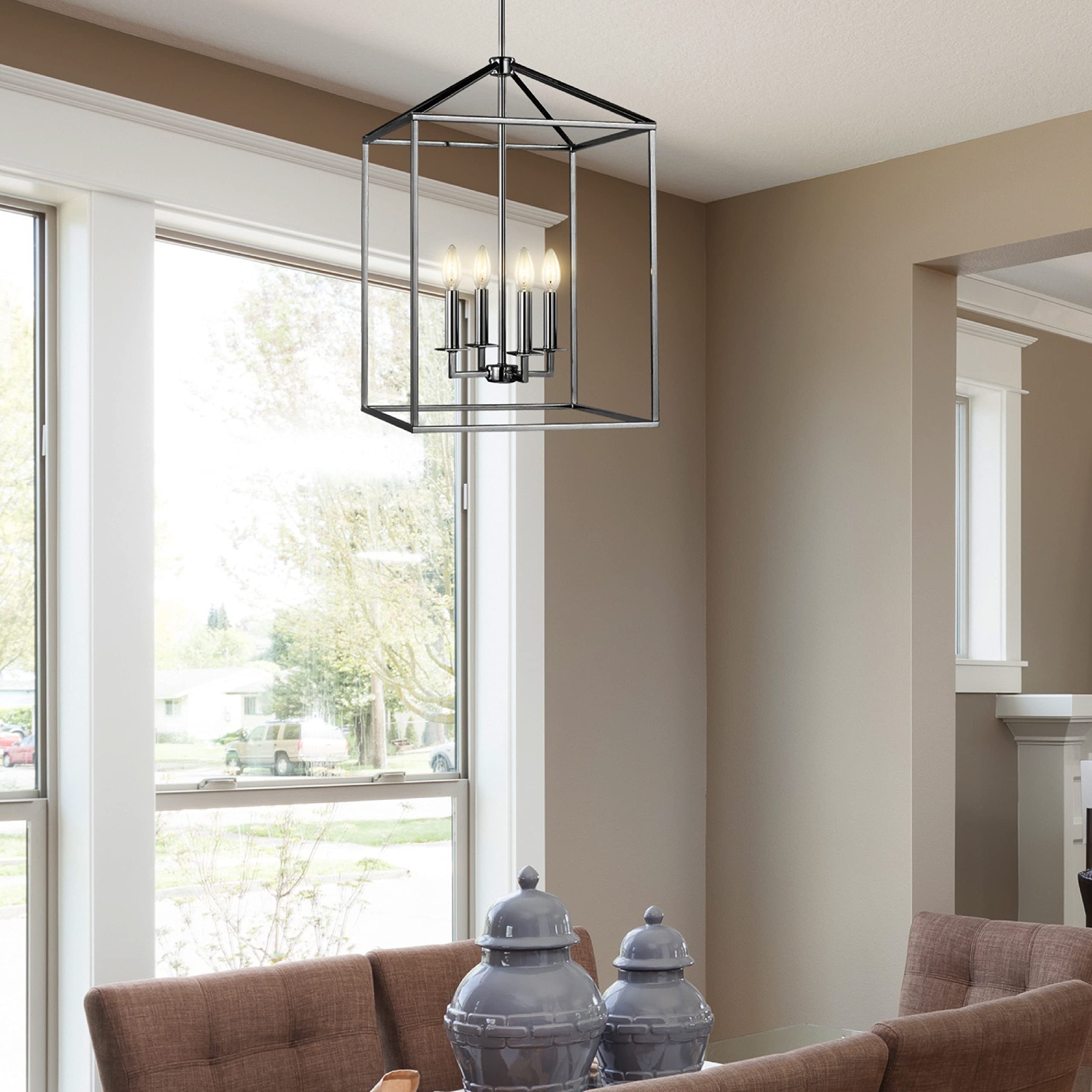 Modern 4-Light Perryton Pendant Chandelier in Chrome - Generation Lighting 5115004-05 - Elegant Ceiling Light Fixture for Home Decor - Uses 60W Candelabra Bulbs - Perfect for Foyer, Living Room, Dining Room and Bedroom Lighting