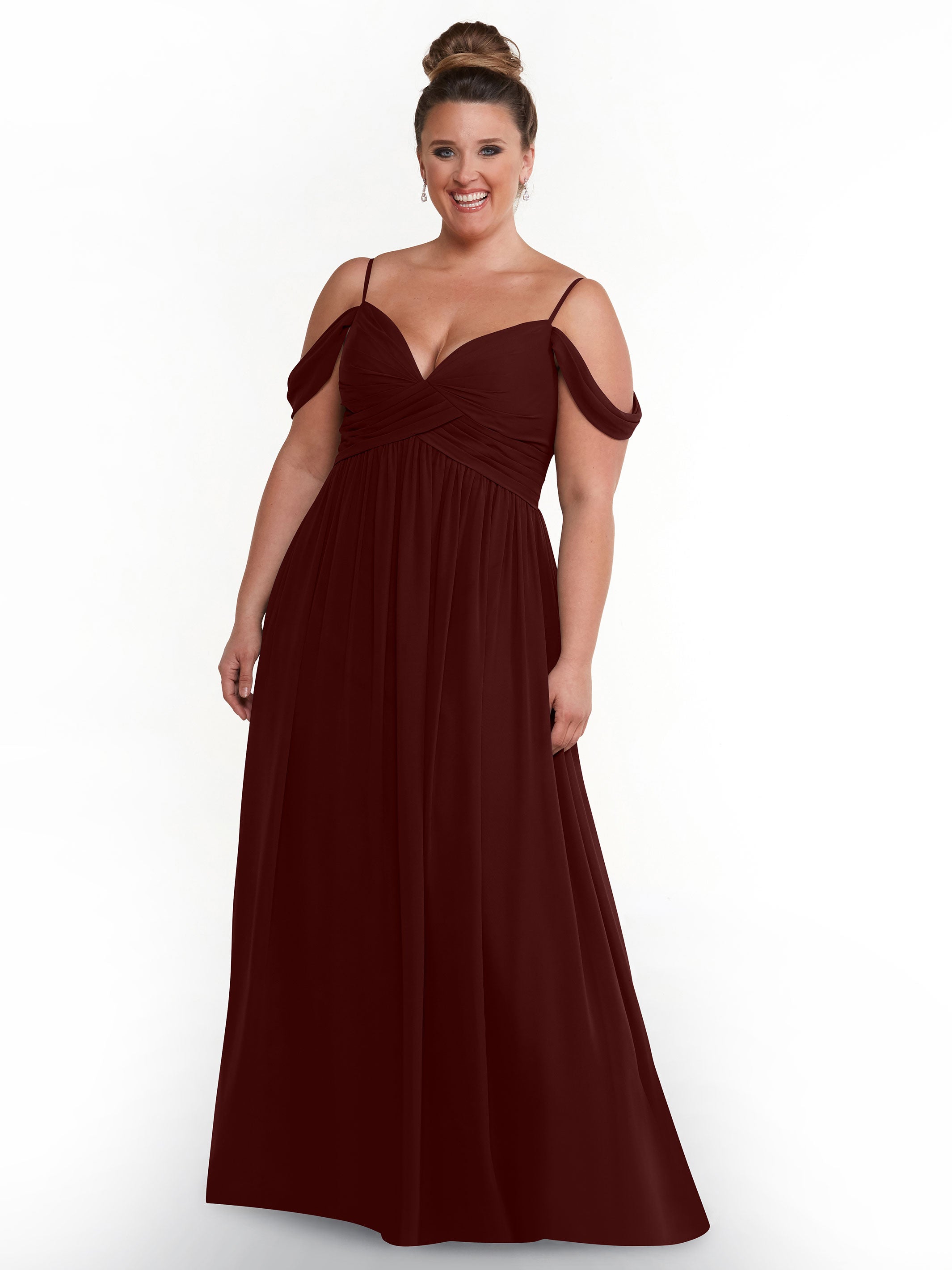 Elegant Off-the-Shoulder Chiffon Bridesmaid Dress with Spaghetti Straps - Perfect for Weddings, Formal Events & Special Occasions