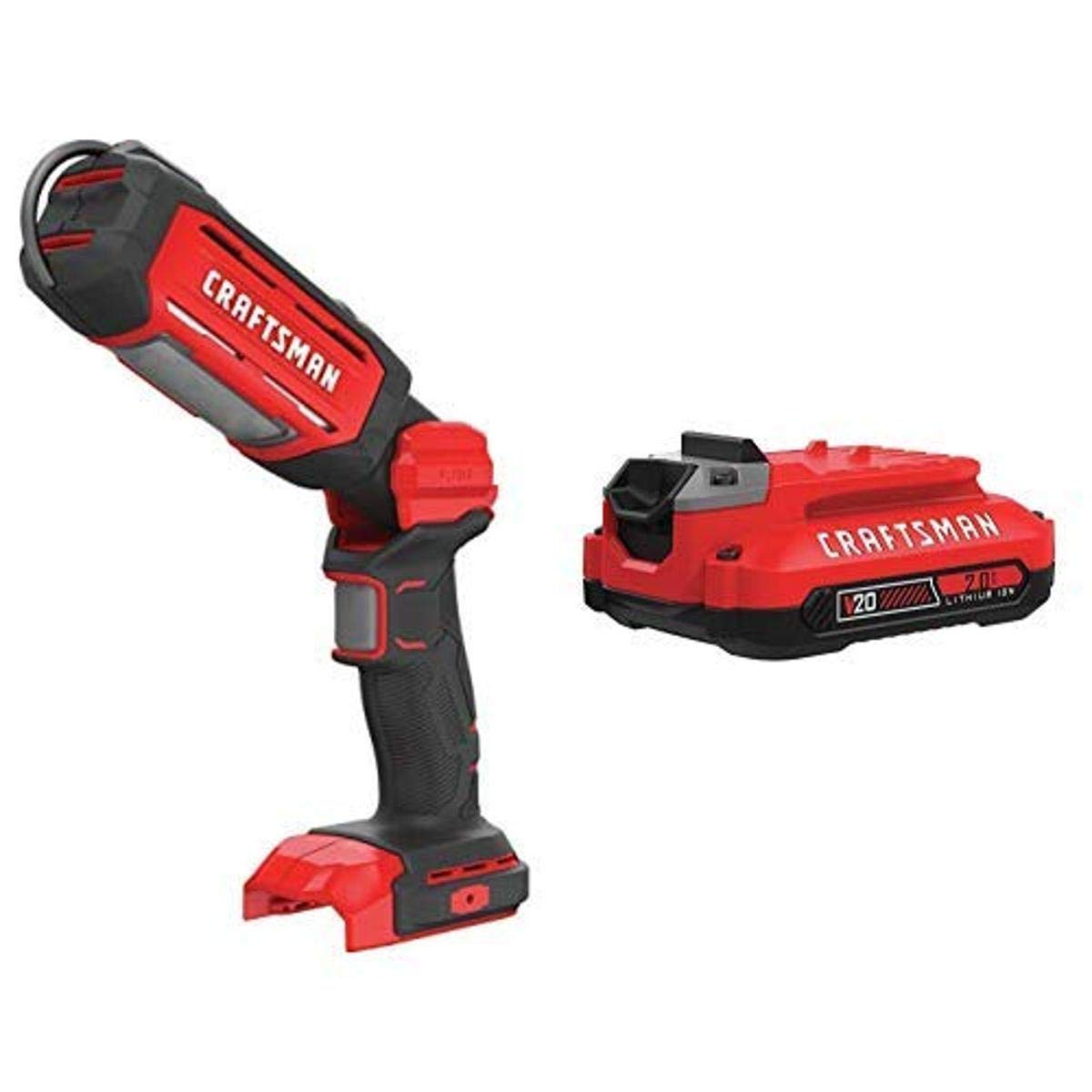 CRAFTSMAN V20 Cordless LED Work Light - Handheld Portable Light with 2.0Ah Lithium-Ion Battery (Battery & Charger Sold Separately) - CMCL050B & CMCB202 - Perfect for Construction Sites, Garage Repairs, Camping and Emergency Lighting