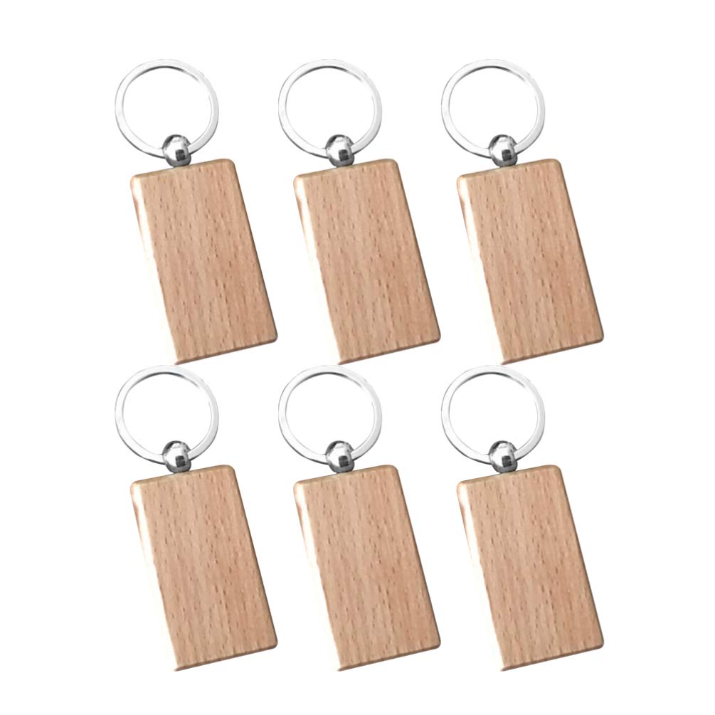TENDYCOCO 6 Pack Square Wooden Key Tags - Blank Decorative Keychains with Cube Pendants & Split Rings for Women, Men, Ladies and Gentlemen - Perfect for Home, Office, Gifts and Key Organization