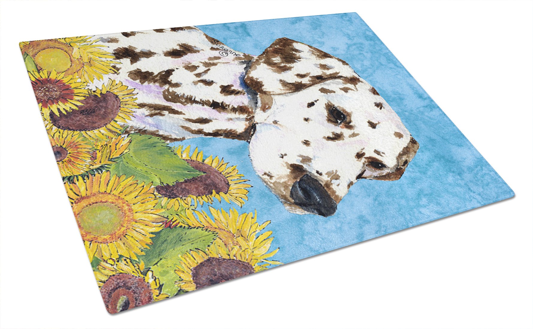 Dalmatian in Summer Flowers Tempered Glass Cutting Board - Large Decorative Kitchen Chopping & Serving Board (12x18 Inch) - Perfect for Food Prep, Charcuterie Displays & Home Decor