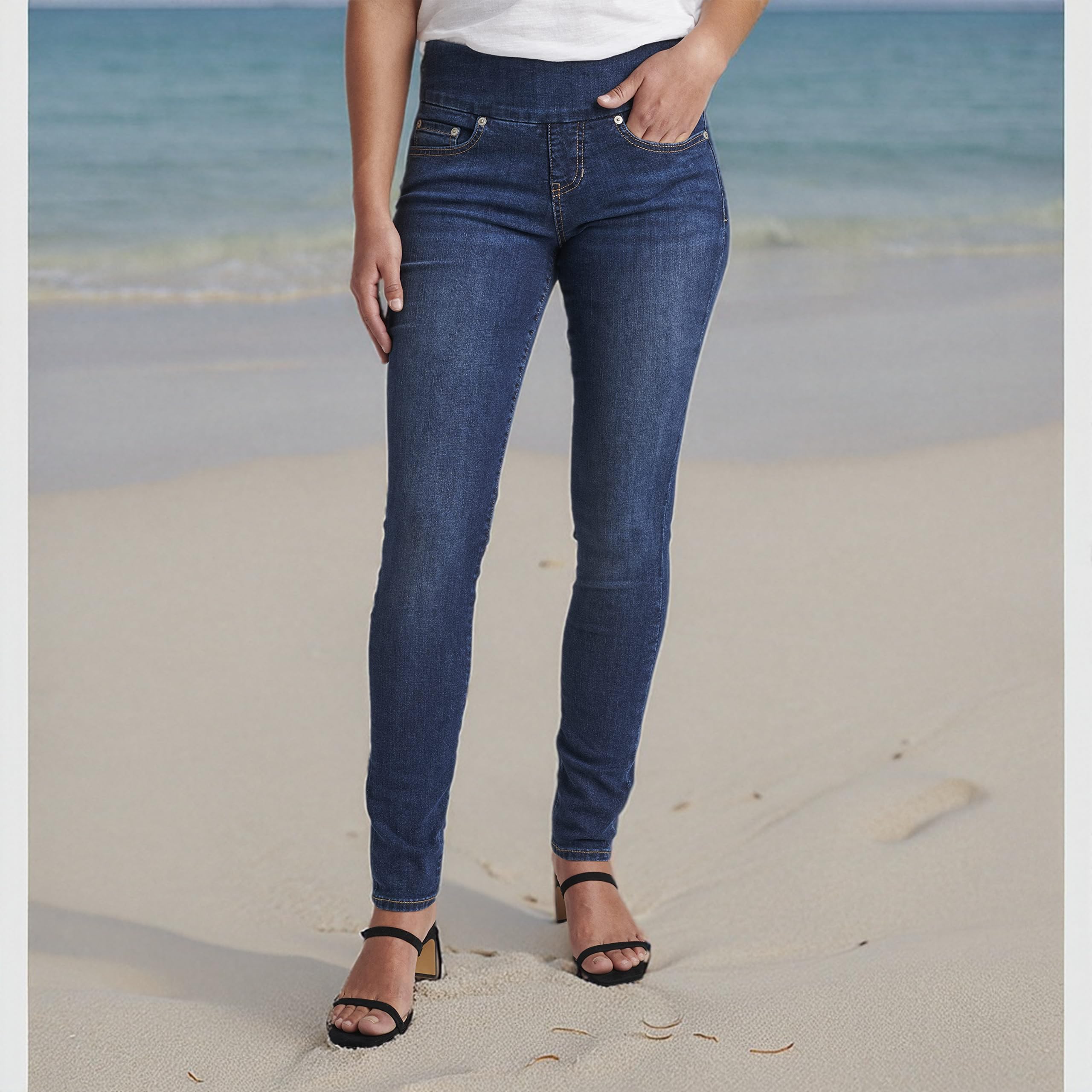 JAG Women's Nora Mid Rise Skinny Pull-on Jeans in Anchor Blue - Stretch Comfort Denim Pants for Casual Wear, Work & Everyday Outfits