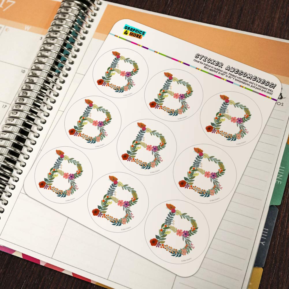 Floral Monogram Letter B Stickers for Planners, Calendars, Scrapbooking & DIY Crafts - Perfect for Bullet Journals, Scrapbook Pages, and Handmade Greeting Cards