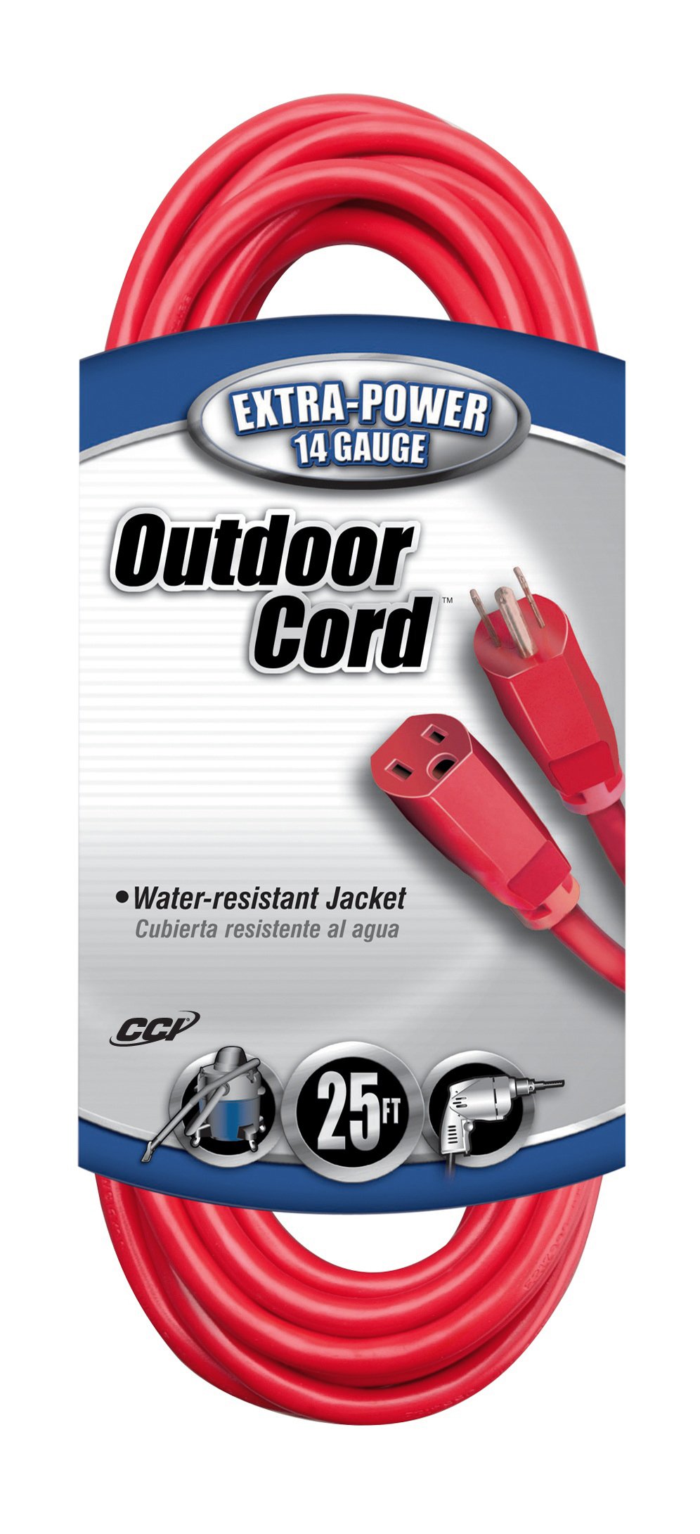 14/3 Gauge 25 Feet Red SJTW Heavy Duty Extension Cord - Perfect for Power Tools, Outdoor Equipment, and Home Appliances