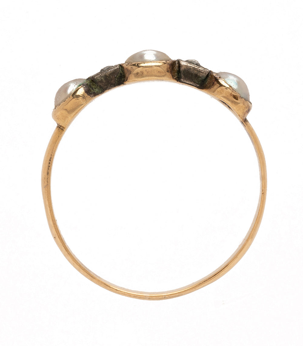 Vintage Pearl and Diamond Stacking Ring - Elegant Wedding Band, Anniversary Gift for Her - Perfect for Stacking, Layering, and Special Occasions