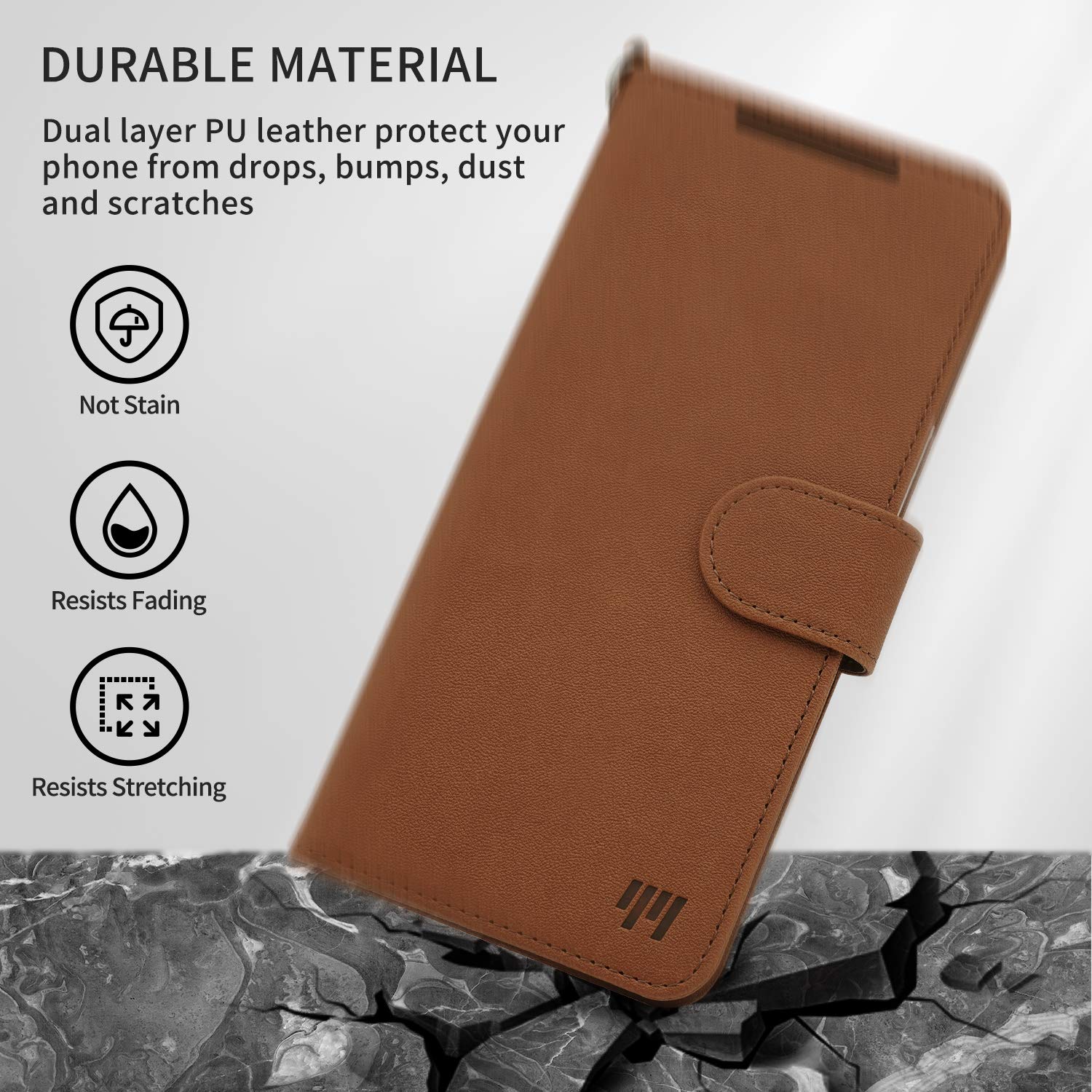 Samsung Galaxy Note 20 Case - PU Leather Wallet Phone Cover with Card Holder & Wrist Strap | Shockproof Protective Case for Note 20 5G (Brown) | Perfect for Business Travel & Daily Use