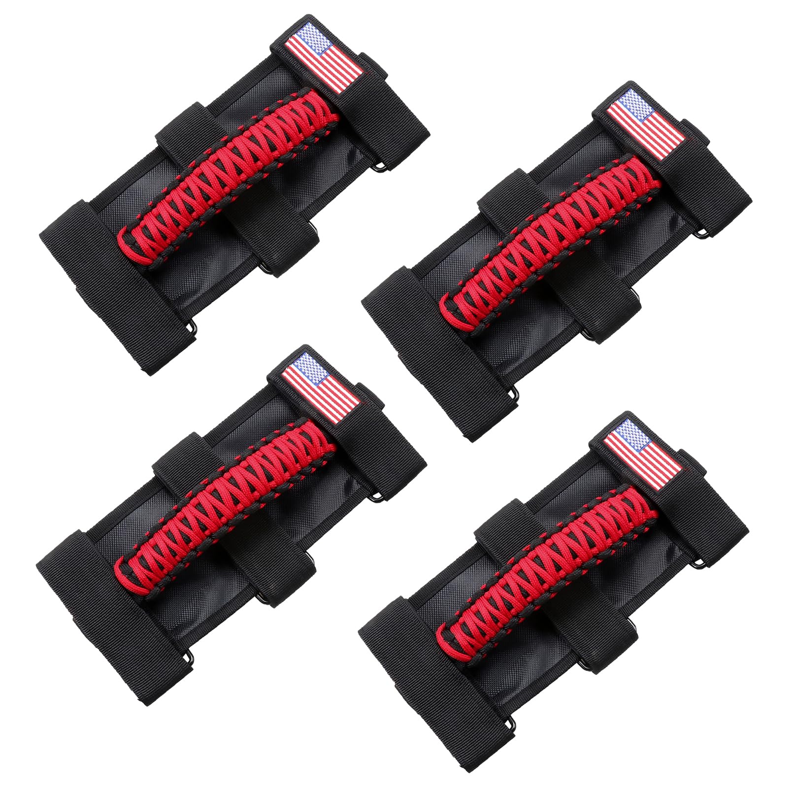 Roll Bar Paracord Grab Handles for Jeep Wrangler YJ TJ JK JL & Gladiator JT 1955+ UTV ATV - Heavy Duty Interior Accessories (Red) - Perfect for Off-Roading, Camping & Adventure Vehicles