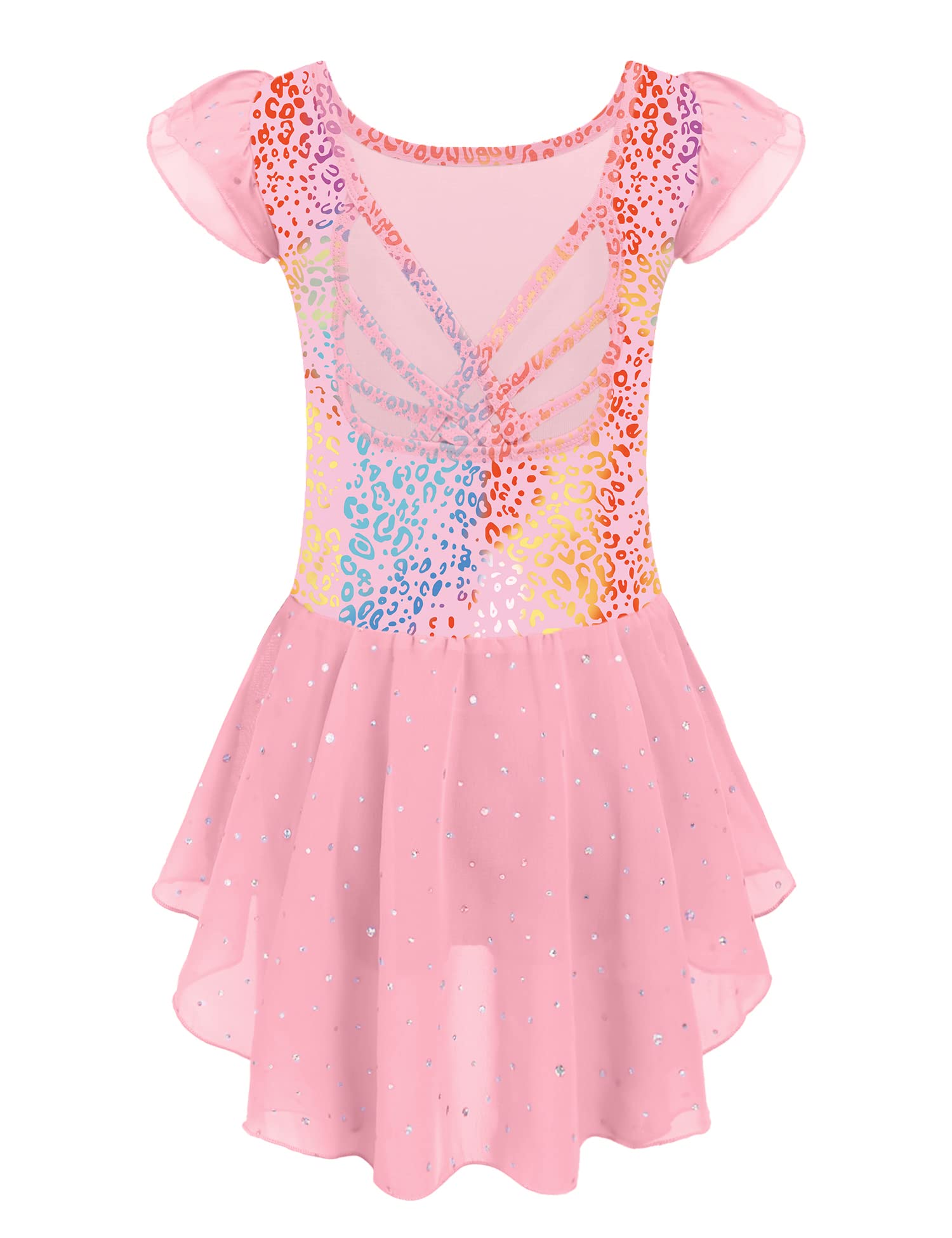 Arshiner Girls Ballet Leotard with Skirt - Shiny Ruffle Sleeve Dance Dress, Criss Cross Back Gymnastics Outfit for Ballet, Jazz, Recital & Performance