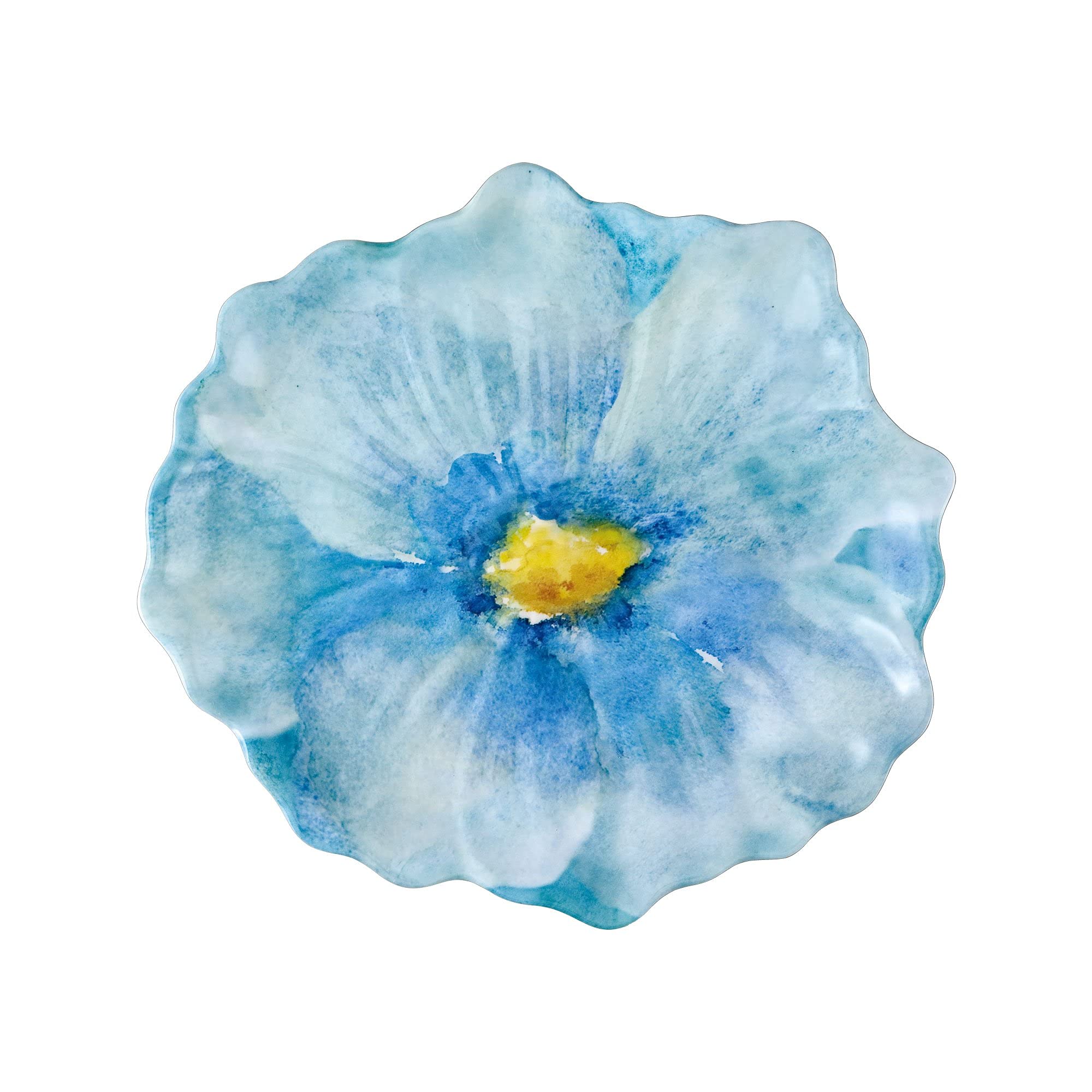 UPware Sky Blue Floral Melamine Dessert Plates - Floral-Shaped Small Serving Plates for Appetizers, Snacks, Side Dishes - 7.5 x 7 Inch Set of 4 - Perfect for Parties, Picnics, and Tea Time