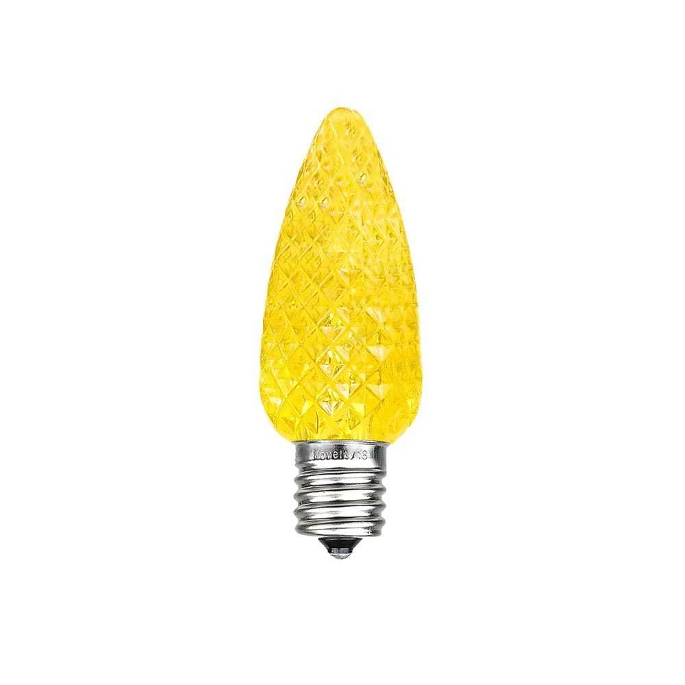 25PK C7 LED Faceted Ultra Bright Dimmable Christmas Light Bulbs - Yellow Outdoor String Lights for Holiday Decorations, Tree Lighting & Patio Illumination