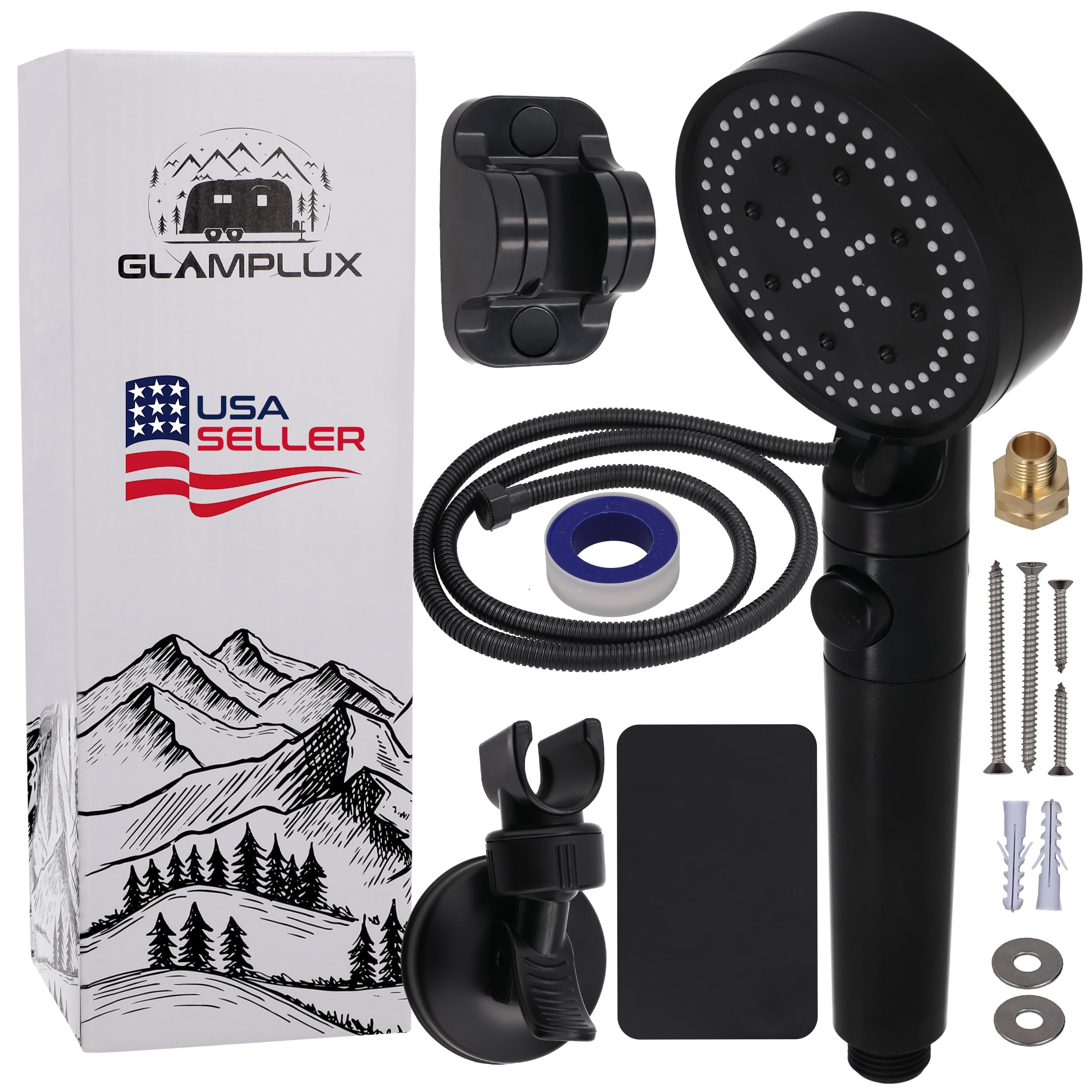 Versatile RV Shower Head with Hose - 6 Spray Modes & On/Off Button - Easy Install Camper Shower Kit for Indoor/Outdoor Use - Perfect for RV, Camping, Boating & Off-Grid Living