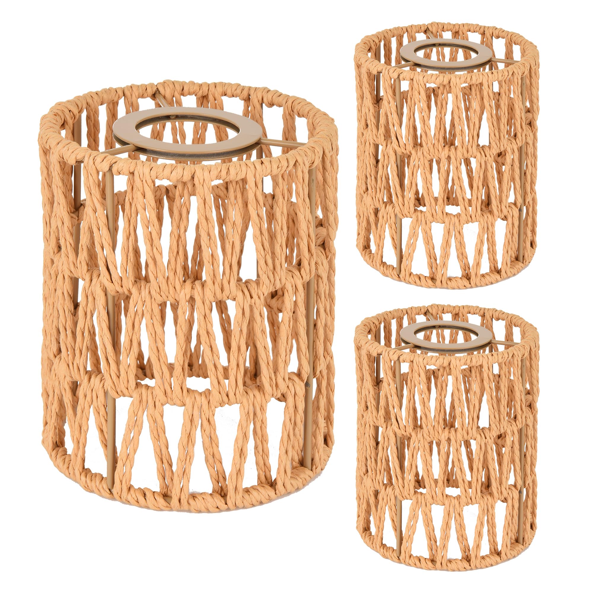 MELUCEE 3 Pack Small Boho Rattan Lamp Shades - 6.0