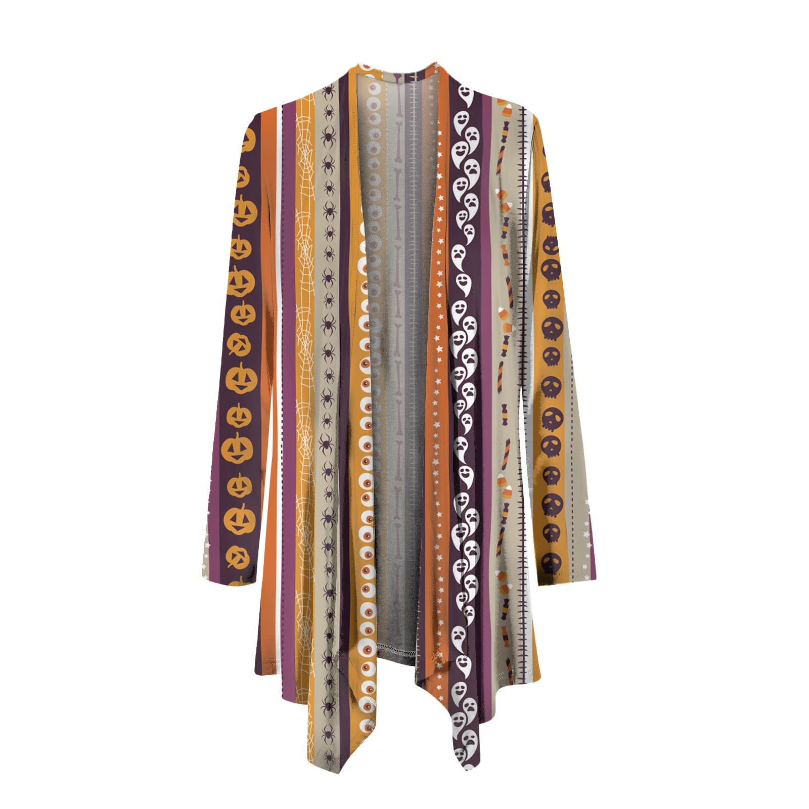 Women's Casual Halloween Print Long Sleeve Open Front Cardigan Sweater - Plus Size Cardigan for Women & Men - Perfect for Fall Layering, Costume Parties & Cozy Home Wear