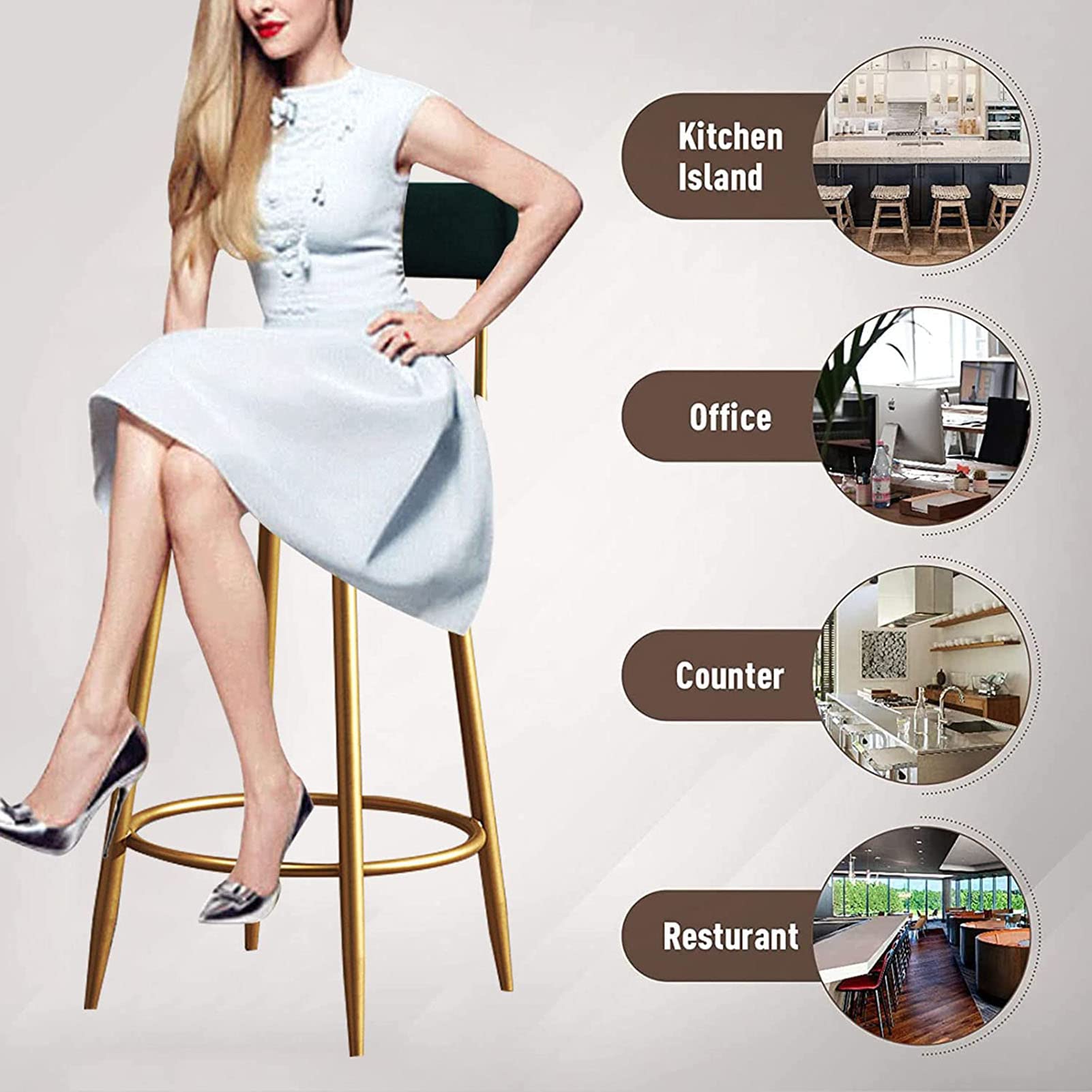 URYYRIT 2-Piece Round Home Bar Stool Set with Velvet Soft Cushion - Comfortable Backrest High Bar Chairs for Kitchen Counter, Dining Room & Outdoor Use - Perfect for Entertaining, Breakfast Nook or Patio Decor