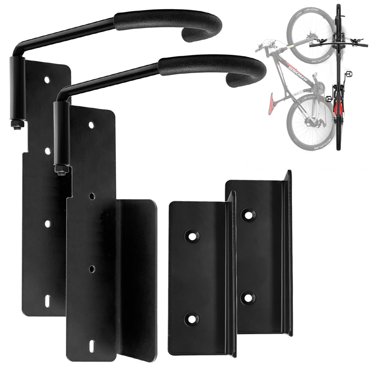 Baisikou 2-Pack Swivel Bike Rack Wall Mount - Heavy Duty Garage Bike Storage for Mountain, Road & Kids Bicycles - Space Saving Bike Organizer for Home, Garage or Apartment Cycling Storage Solutions