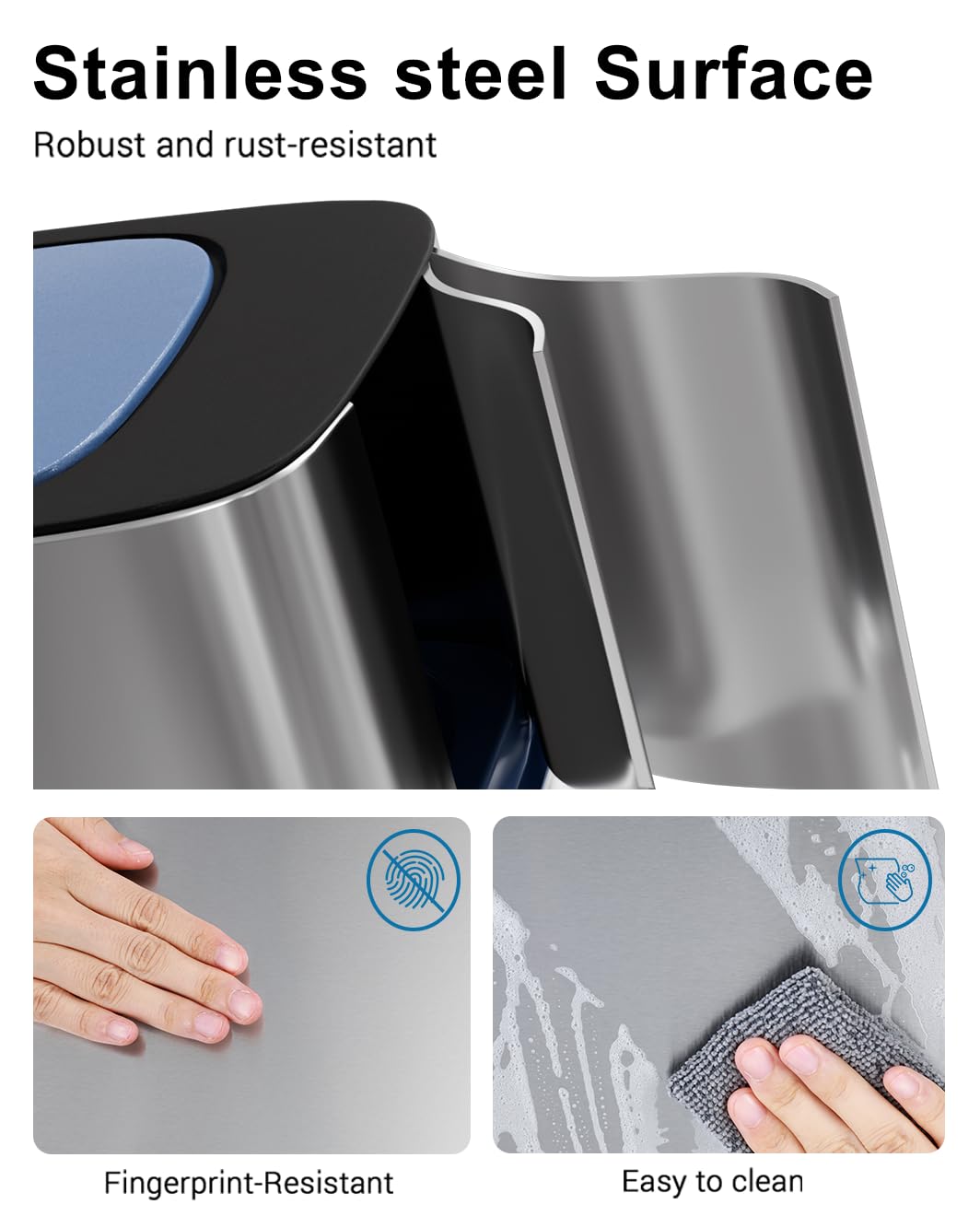 CTIME Slim Automatic Touchless Bathroom Trash Can - 3 Gallon Stainless Steel Garbage Bin with Lid, Motion Sensor Technology for Kitchen, Bathroom, Bedroom, Laundry, Office & RV (Big-Lid) - Perfect for Hygienic Waste Disposal in Small Spaces