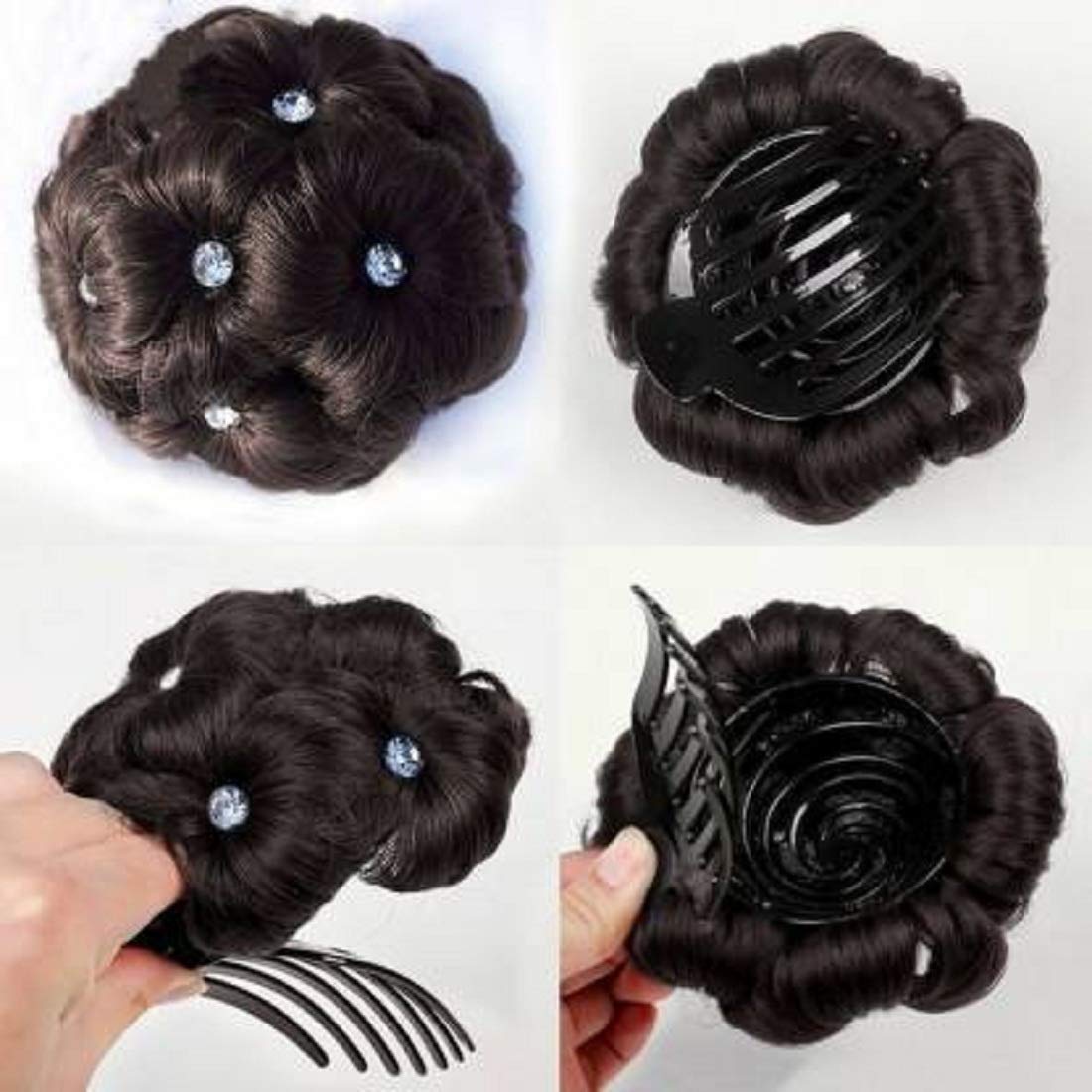 Samyak Studded Hair Bun - Synthetic Ready-Made Hairpiece for Party Hairstyles, Hair Volumizer Clip, Claw Bun Hair Extensions & Wigs (Black) - Perfect for Weddings, Prom, Cosplay & Special Occasions