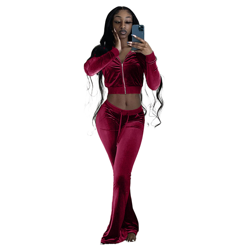 Women's Long Sleeve Crop Top & High Waist Pants Suit Set - Fashionable Workout Outfit for Yoga, Gym & Casual Wear