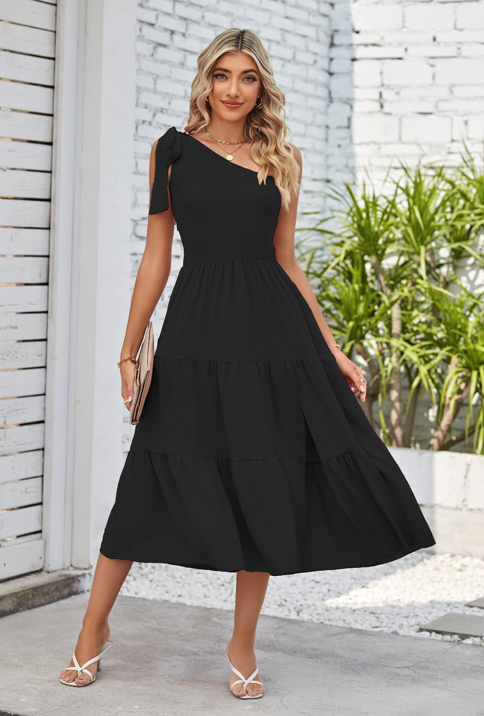 GOLDSTITCH Women's One Shoulder Long Maxi Dress - Sleeveless Summer Beach Party & Wedding Guest Dress with High Slit | Perfect for Vacations, Date Nights & Special Occasions
