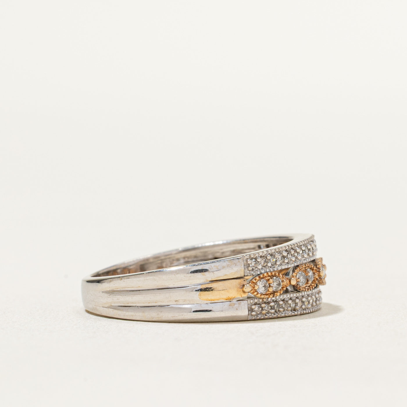 Two Tone Gold Diamond Open Textured Ring | 0.23ctw | Size 8.25 | Elegant Stackable Ring for Women, Perfect for Weddings, Anniversaries & Everyday Wear