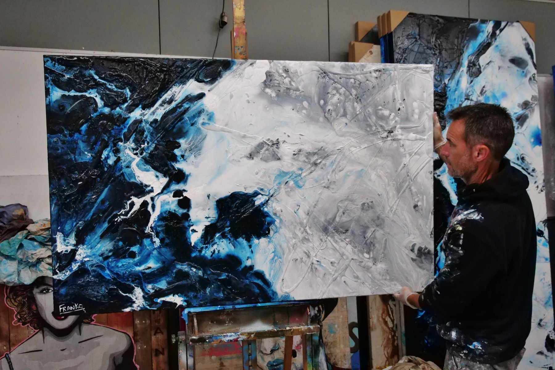 Midnight Genie 160cm x 100cm Blue Grey Textured Abstract Canvas Wall Art - Perfect for Living Room, Bedroom & Office Decor