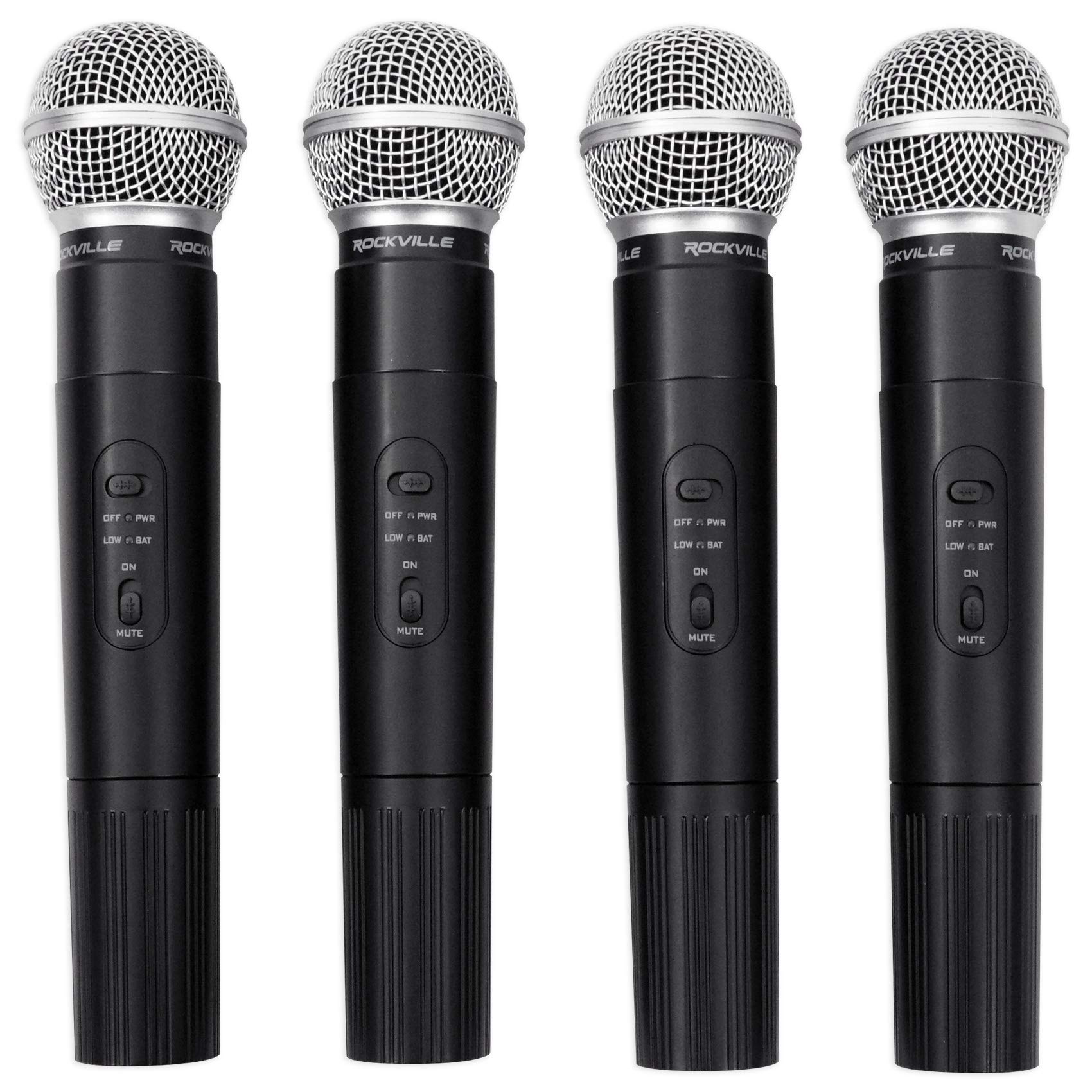 Rockville RWM4200VH 4-Pack Wireless Handheld Microphones for Church, Karaoke, Live Performances & Events - UHF Professional Sound System with Crystal Clear Audio