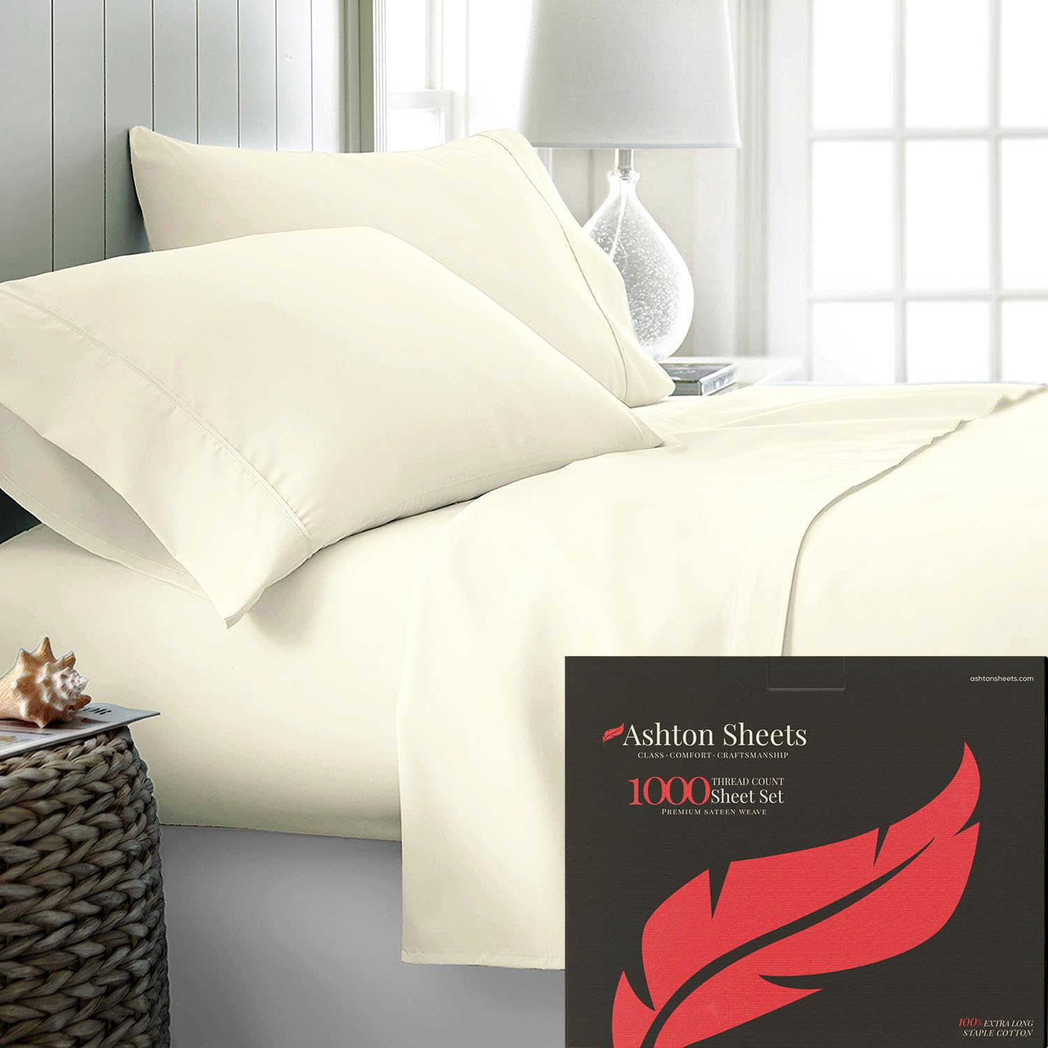 Premium 100% Egyptian Cotton Twin Sheets Set - 1000 Thread Count Luxury Bedding, 3-Piece (Ivory) with 16