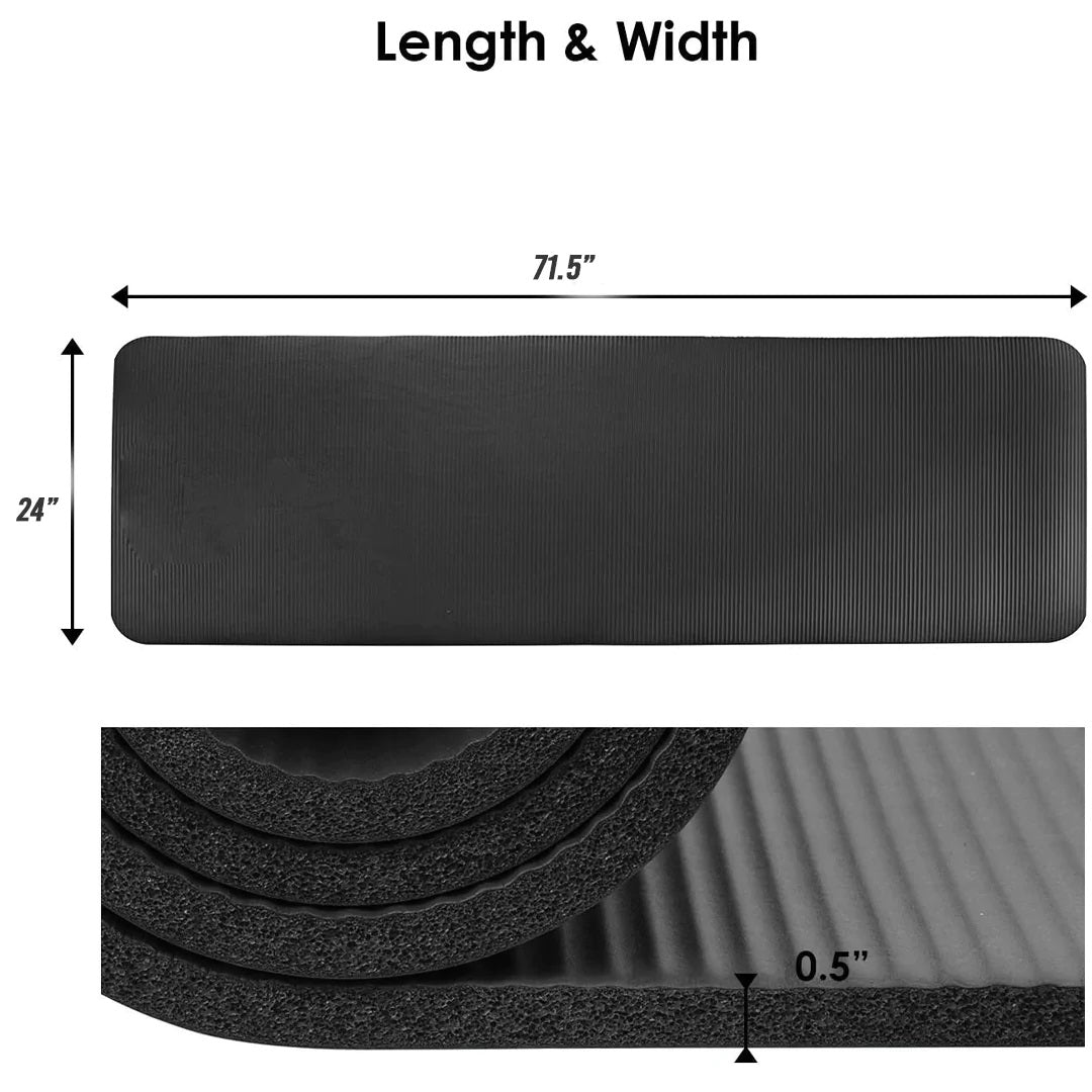 Extra Thick XM Yoga Mat 72-Inch Long Padded Black Non-Slip Exercise Mat - Perfect for Hot Yoga, Pilates, Home Workouts & Gym Sessions