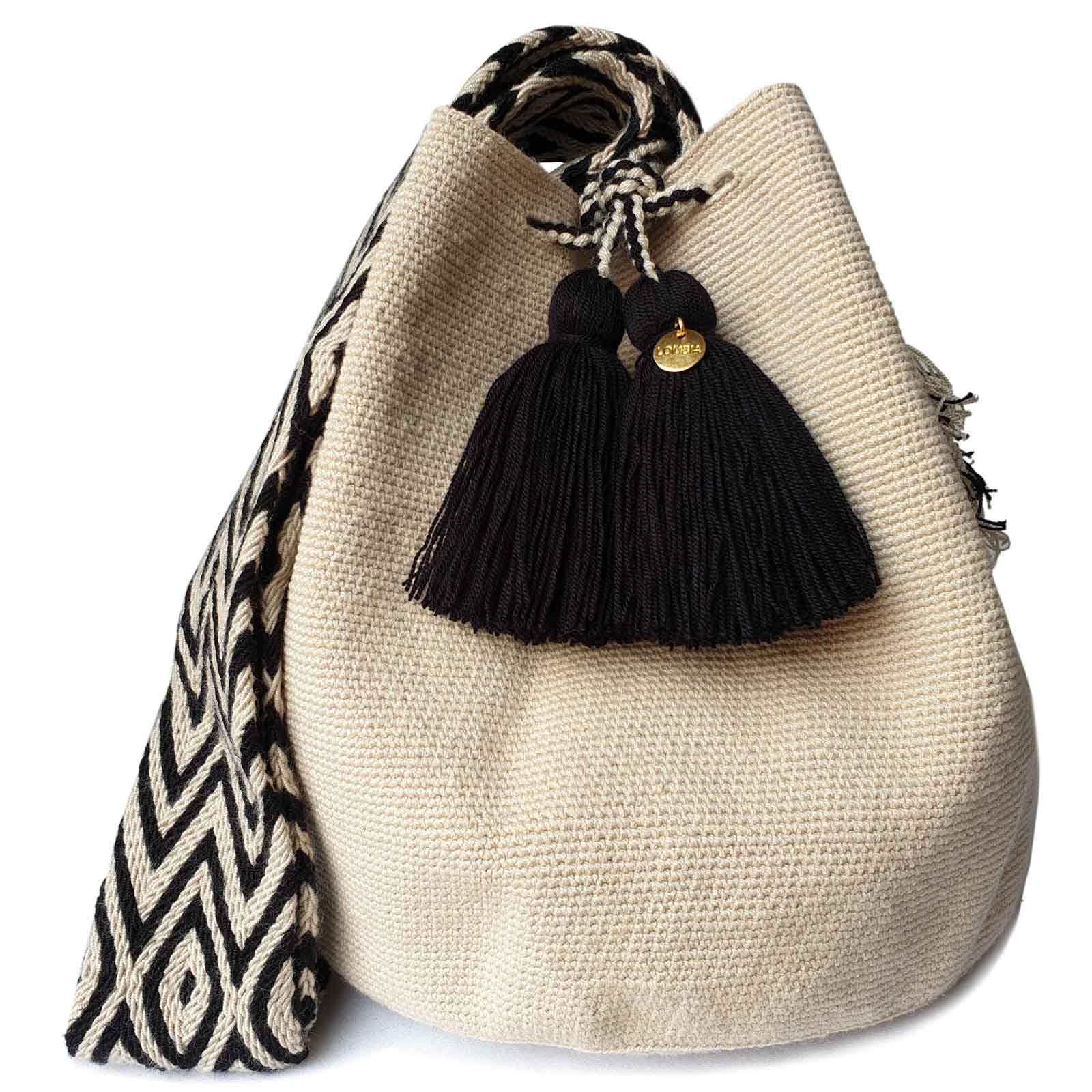 Authentic Colombian WAYUU Crossbody Bag - Handmade Crochet Bucket Purse, Ethical & Artisan-Made Mochila (Ivory) | Perfect for Beach, Travel & Boho Fashion Accessories