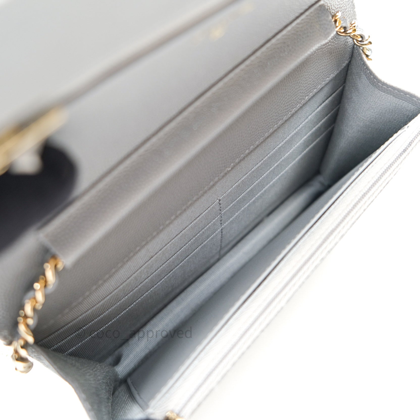 Chanel Caviar Quilted Wallet on Chain WOC - Light Grey with Gold Hardware | Luxury Crossbody Bag for Women | Perfect for Evening Events & Daily Use