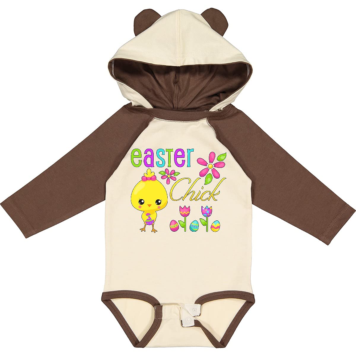 Inktastic Easter Chick with Eggs and Flowers Long Sleeve Baby Bodysuit - Cute Easter Outfit for Newborns & Infants - Perfect for Easter Photos, Family Gatherings & Spring Celebrations
