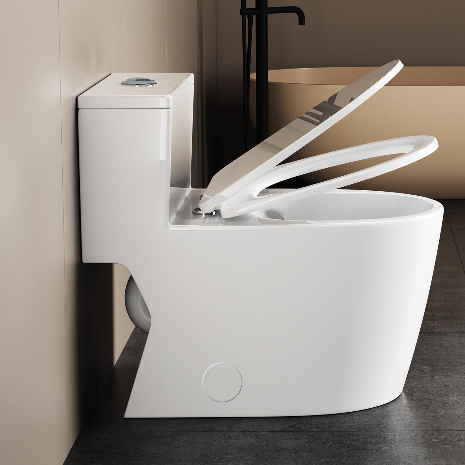 WinZo WZ5028N Elongated One Piece Toilet with Dual Flush (1.1/1.6 GPF) & Soft Close Seat - Standard Height, 12