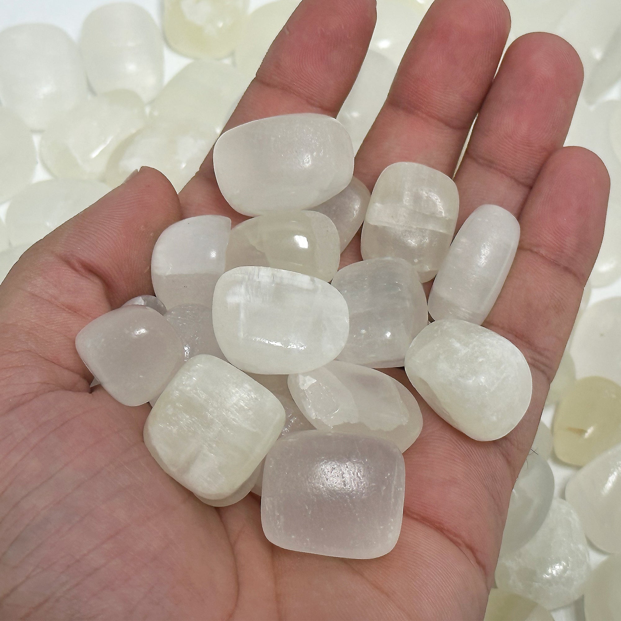 1 lb Natural Polished White Calcite Tumbled Stones - Bulk Healing Crystals for Reiki, Meditation & Home Decor - High Quality Gemstones for Chakra Balancing & Spiritual Healing