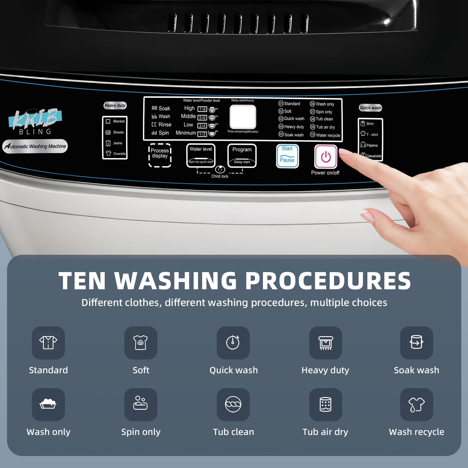 17.7lbs Full-Automatic Portable Washing Machine - 10 Programs, Compact Washer for Apartments, Dorms, RVs & Small Spaces (Grey) - Perfect for Laundry in Tight Spaces & On-the-Go