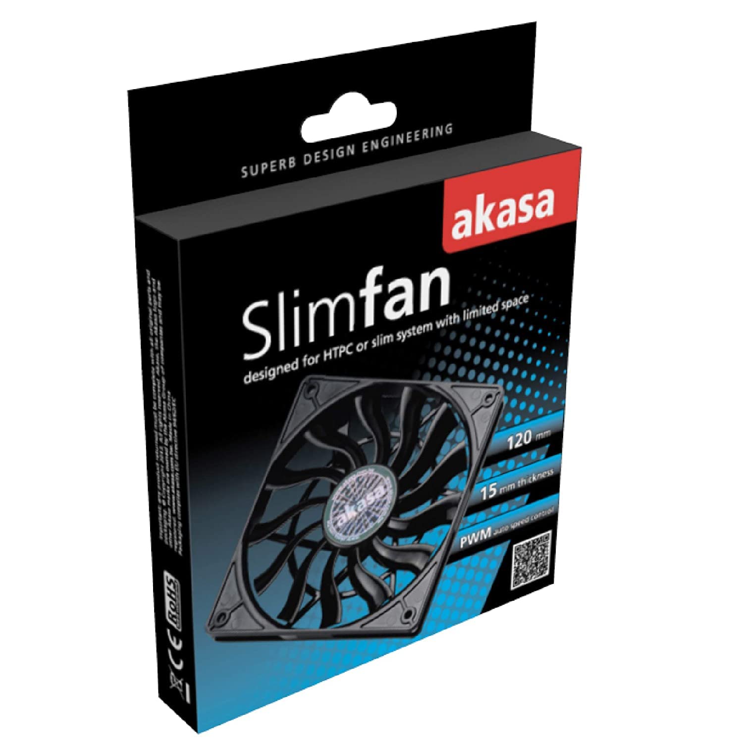 Akasa Slimfan 120mm PWM PC Case Fan - Ultra Thin 15mm, 4-Pin Cooling Fan for HTPC, Slim Systems & Small Form Factor PCs - Quiet High Airflow Black Fan (AK-FN078) - Perfect for Home Theater PCs, Gaming Rigs & Compact Workstations