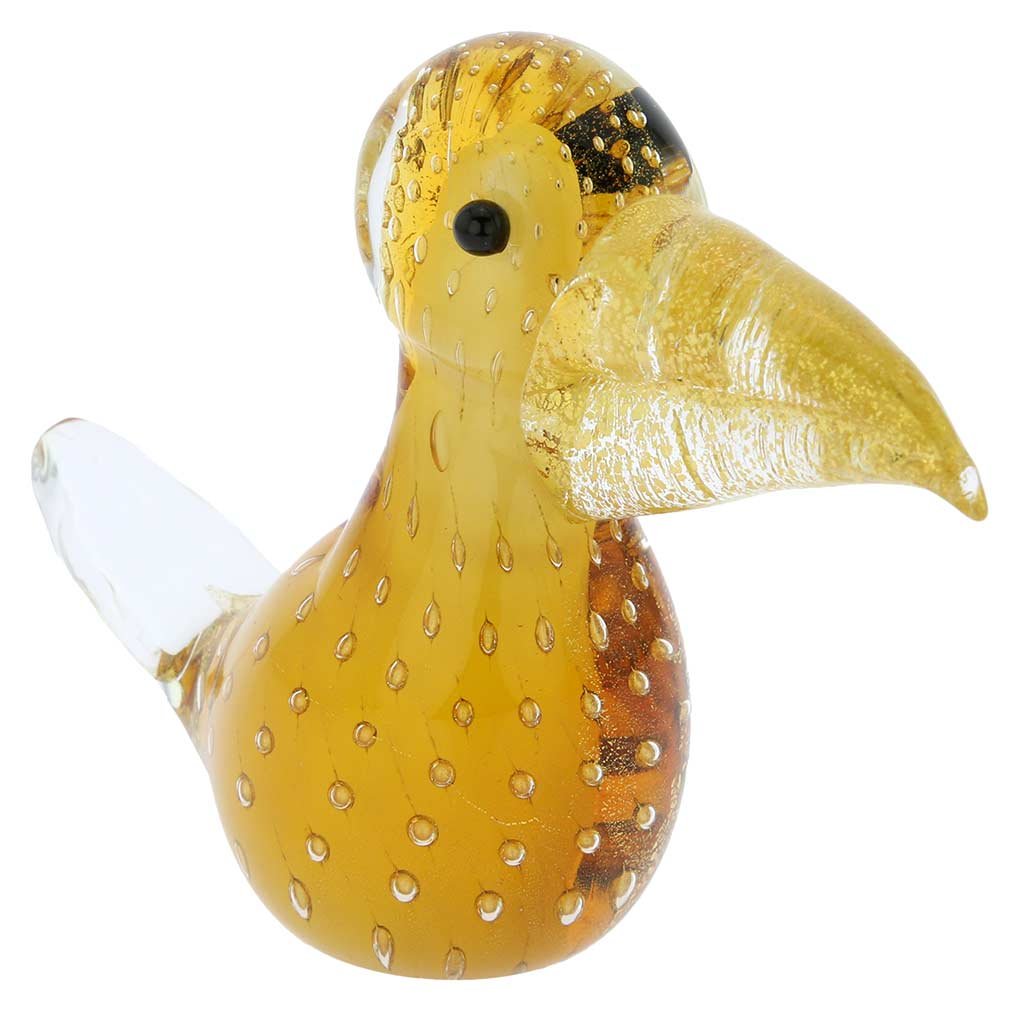 Authentic Murano Glass Toucan Figurine - Handcrafted Venetian Bullicante Art in Topaz Gold | Perfect for Home Decor, Gift, and Collectibles