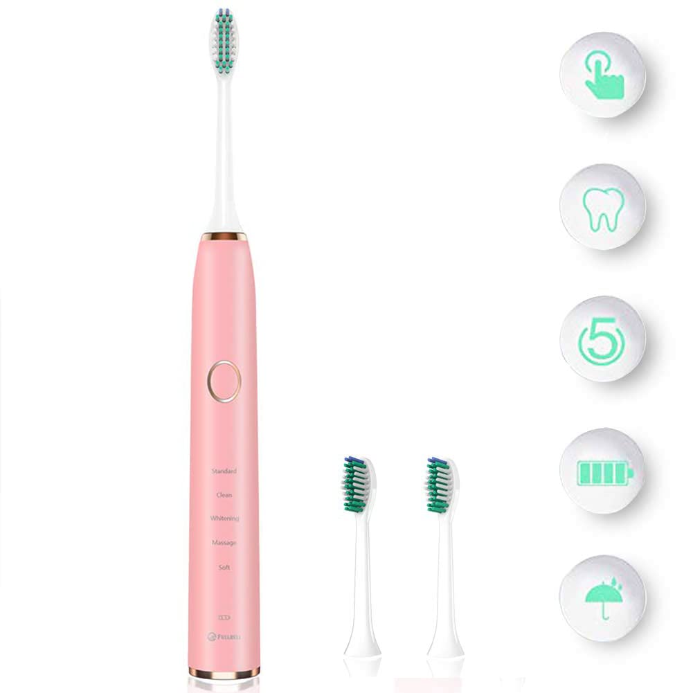 Sonic Electric Toothbrush with 5 Smart Cleaning Modes, Replaceable Brush Heads & Long-Lasting Battery - Pink | Perfect for Travel, Home & Daily Oral Care to Whiten Teeth & Improve Gum Health