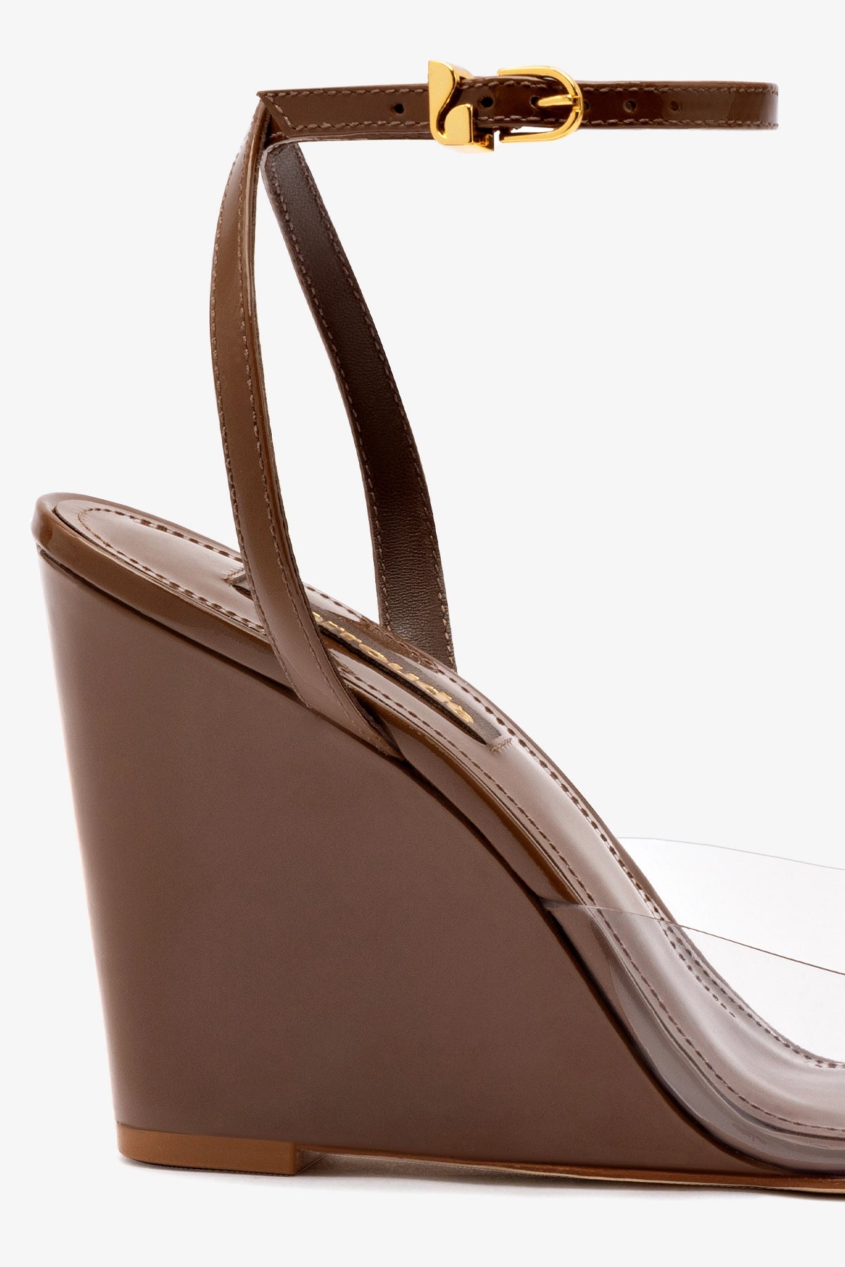 Kim Wedge Pump in Burnt Umber Leather & Vinyl - Comfortable Women's Chunky Heel Shoes for Work, Office & Dressy Occasions