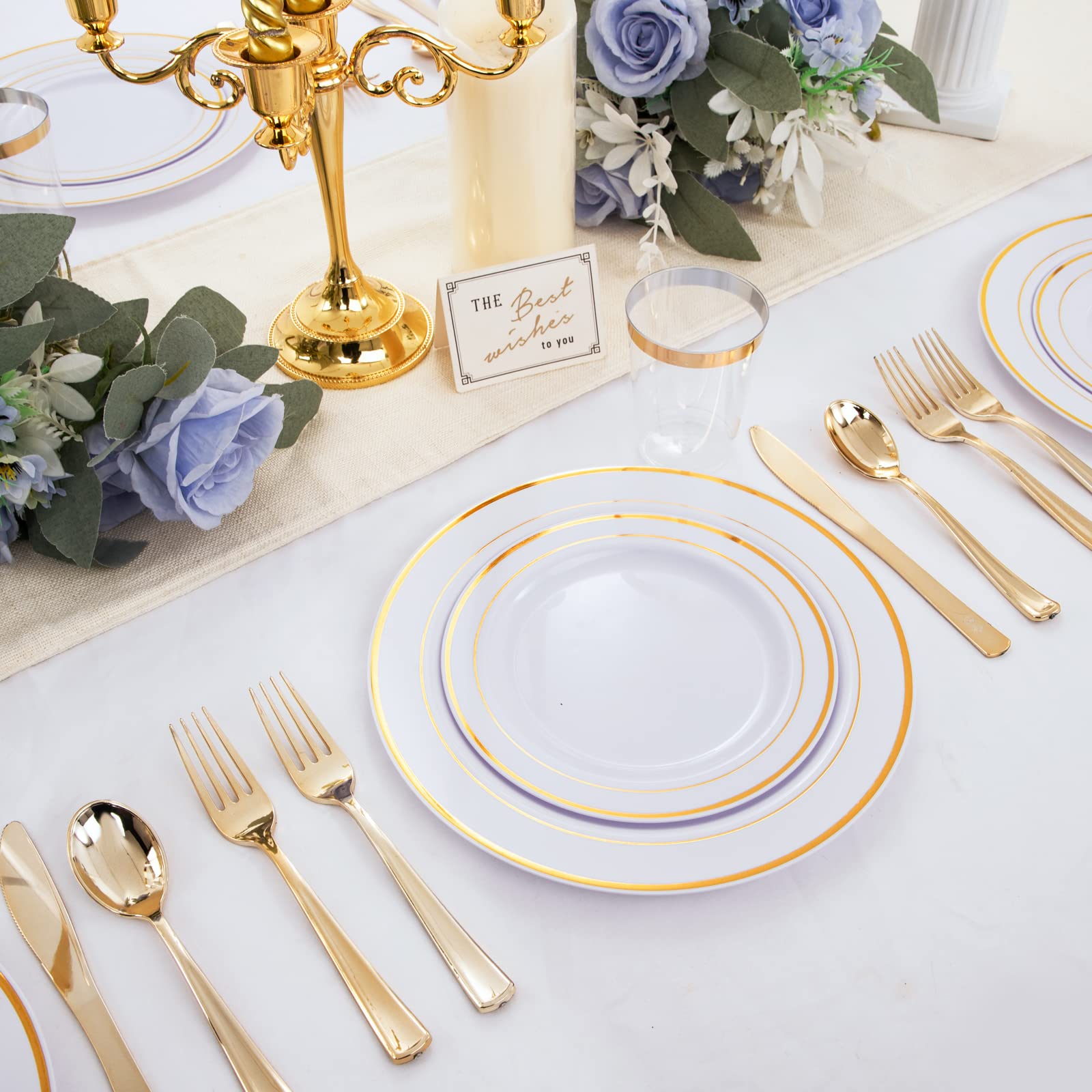 WELLIFE 150-Piece Gold Plastic Party Dinnerware Set - 25 Gold 10.25
