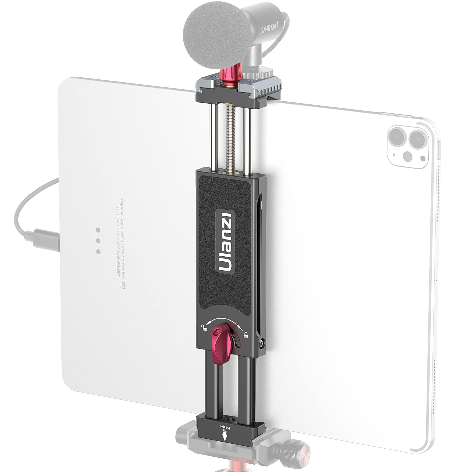 Universal Aluminum iPad Tripod Mount Holder - Adjustable U-pad III 7.9-12.9in Metal Tablet Clamp with Cold Shoe & 2 Arca Swiss QR Mounts for iPhone iPad Air Mini - Perfect for Video Recording, Live Streaming & Photography