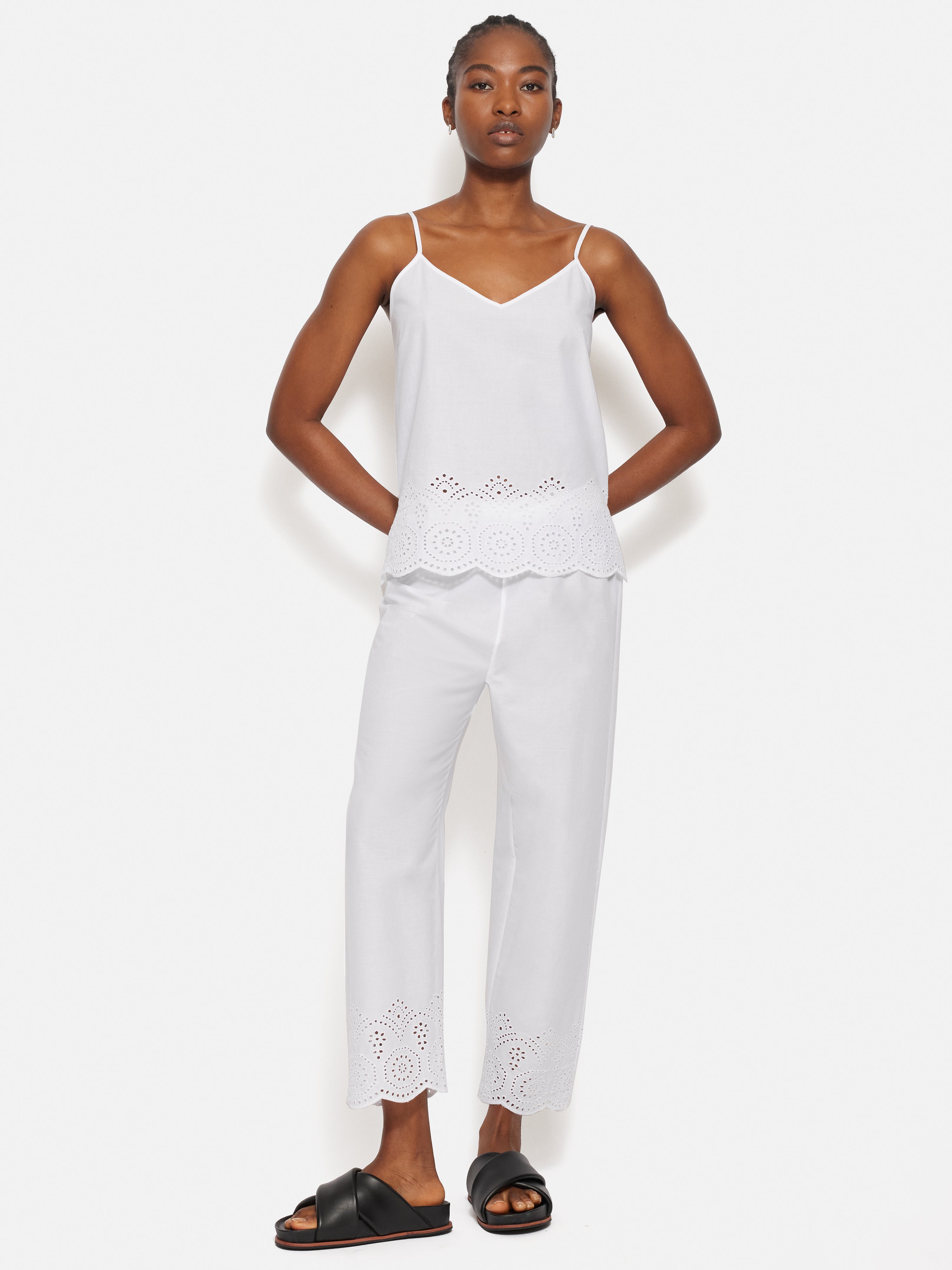 Broderie Anglaise Cropped Pajama Pants | White Cotton Sleepwear for Women | Perfect for Summer Nights & Lounge Wear
