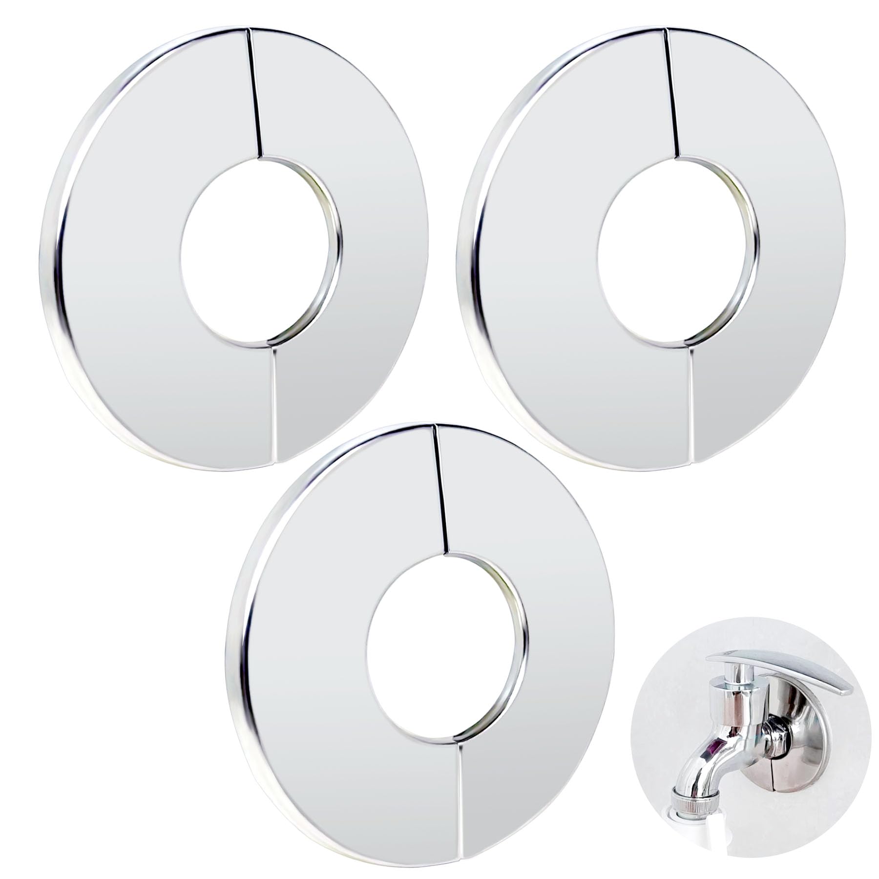 3 Pcs Self-Adhesive Stainless Steel Wall Split Flange Escutcheon Plates - 28mm/1.1 Inch Pipe Hole Cover for Faucet & Plumbing Decoration - Perfect for Bathroom, Kitchen & Utility Pipe Protection