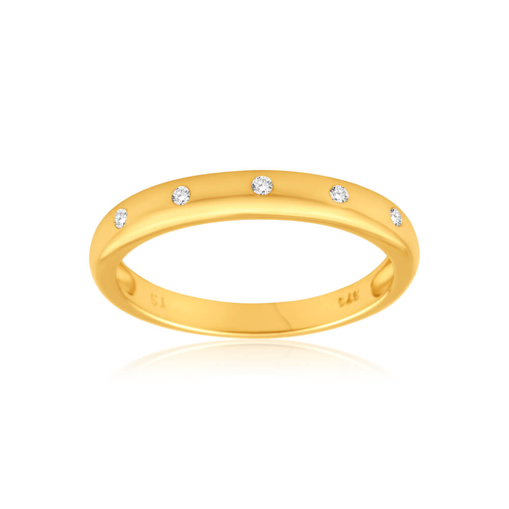9ct Yellow Gold 5 Diamond Ring for Women - Elegant Wedding, Engagement & Anniversary Jewelry Gift - Perfect for Special Occasions & Romantic Moments