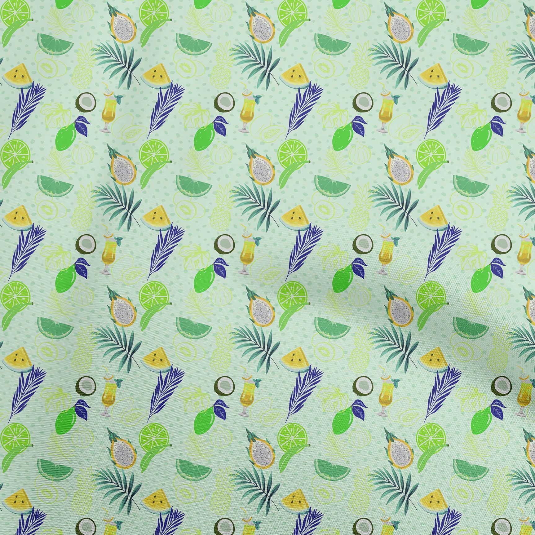 oneOone Cotton Jersey Aquamarine Fabric with Lemon Leaf Print - 58 Inch Wide DIY Sewing Material for Clothing, Quilting & Crafts - Perfect for Summer Dresses, Baby Clothes & Home Decor Projects