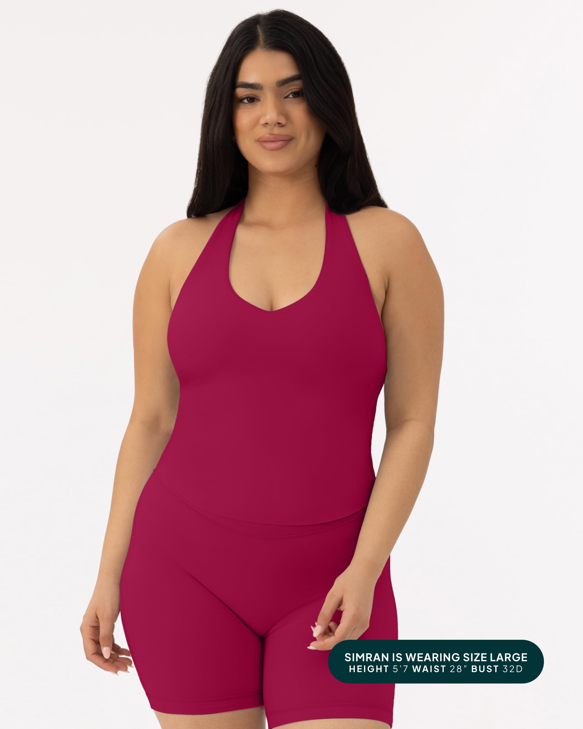 Women's Workout Halter Tops with Built-in Bra - Low Support V Neck Backless Sports Tank Top with Shelf Bra - High Performance for Yoga, Running & Gym